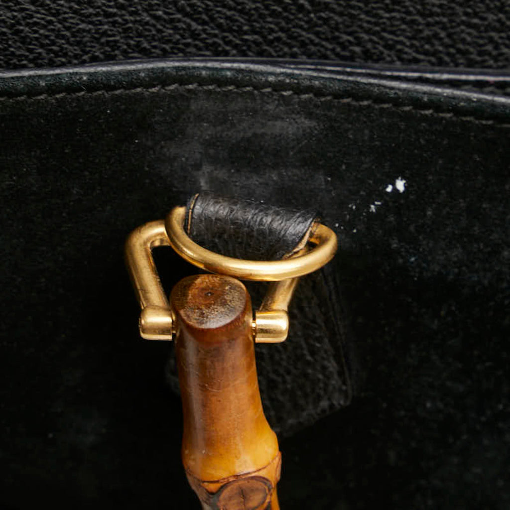 Gucci Bamboo Black Suede Leather Shoulder Bag Tote Bag (Pre-Owned)