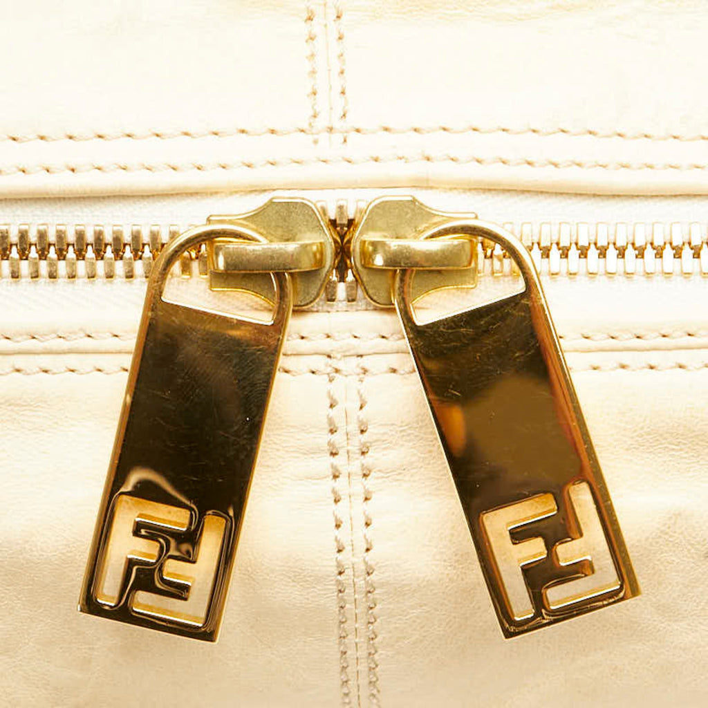 Fendi Zucca Beige Zucca Leather Shoulder Bag Tote Bag (Pre-Owned)