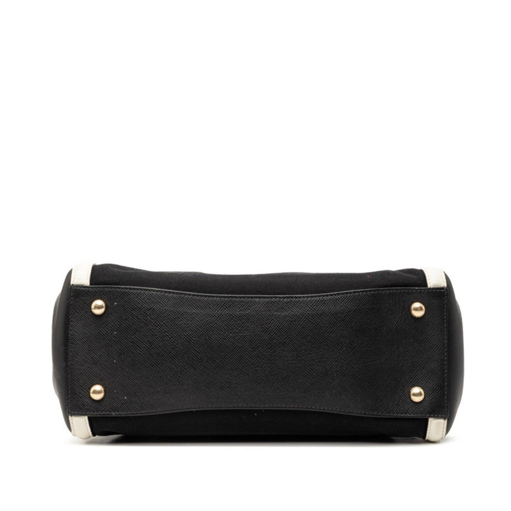 Prada Black White Canvas Leather Handbag (Pre-Owned)