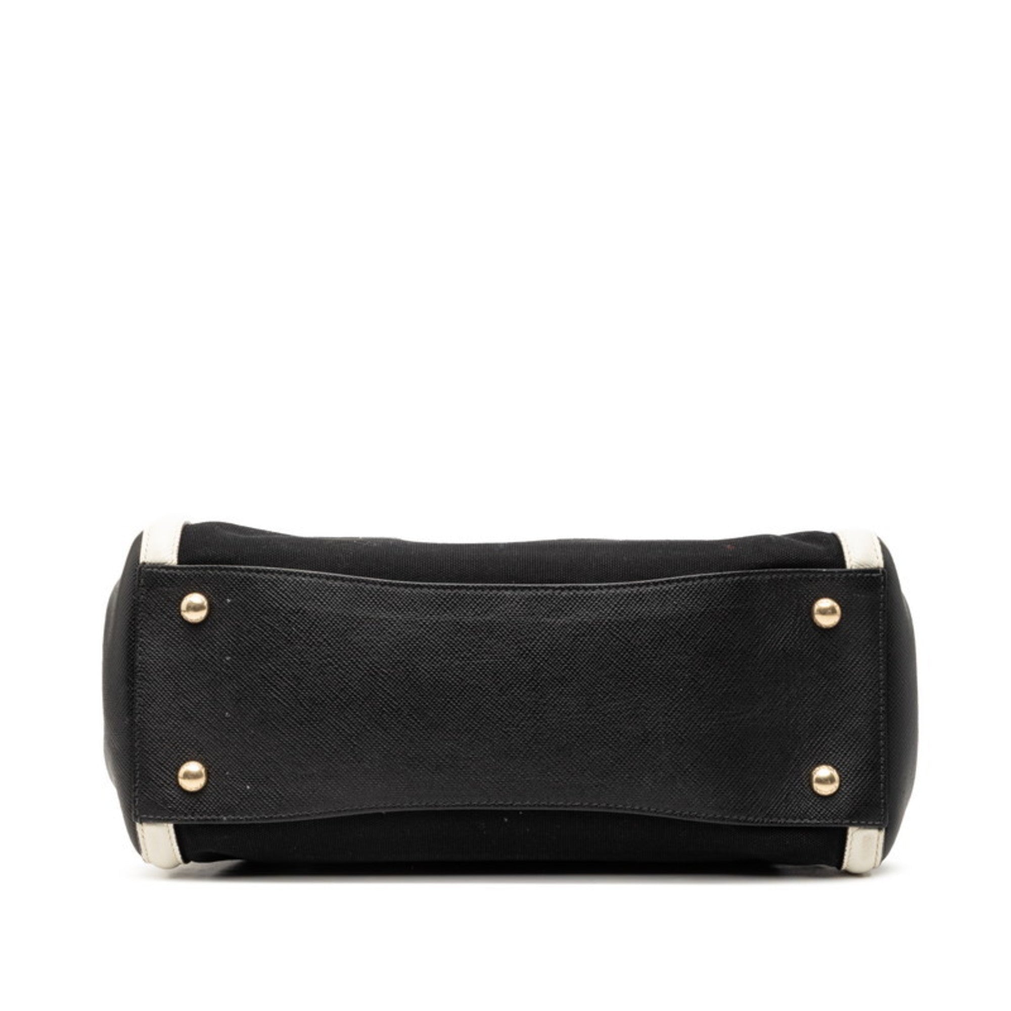 Prada Black White Canvas Leather Handbag (Pre-Owned)
