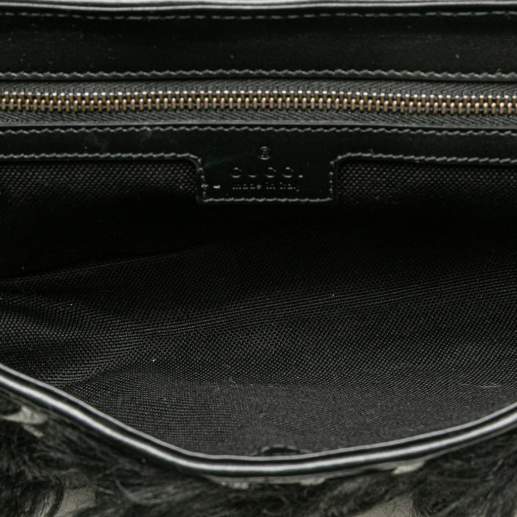 Gucci Black White Faux Fur Leather Handbag Shoulder Bag (Pre-Owned)