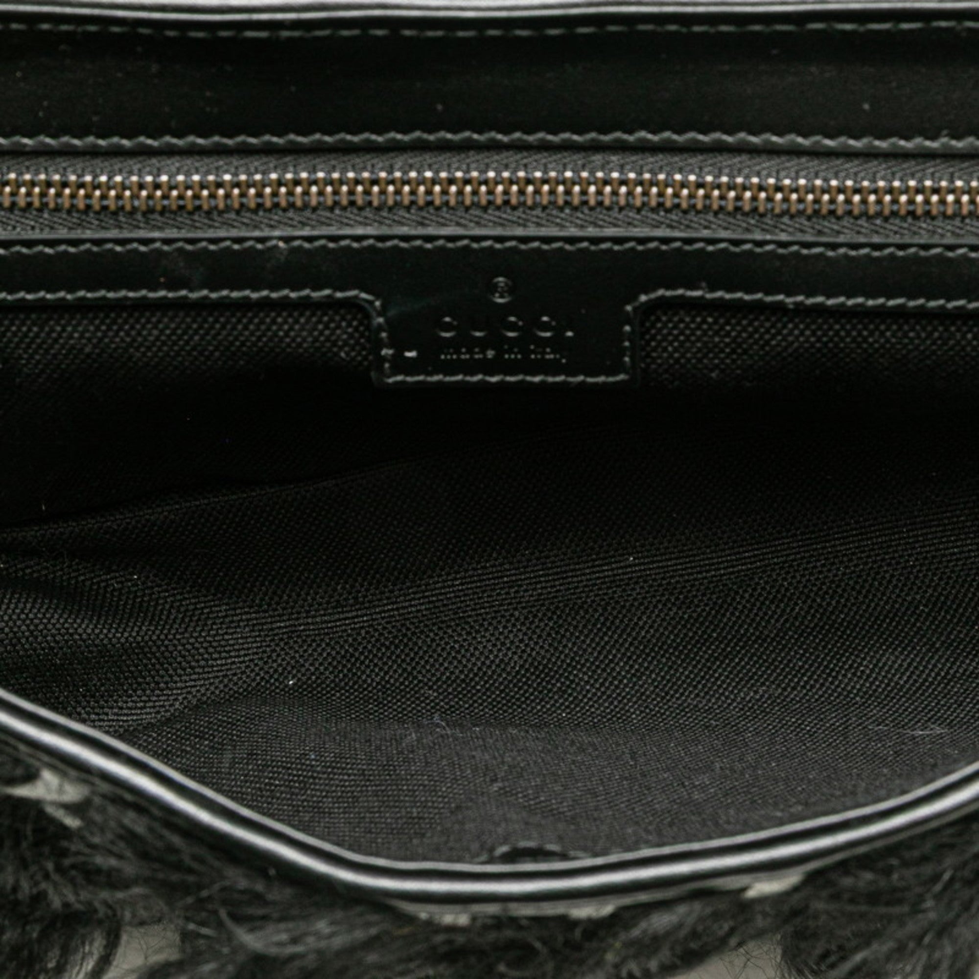 Gucci Black White Faux Fur Leather Handbag Shoulder Bag (Pre-Owned)