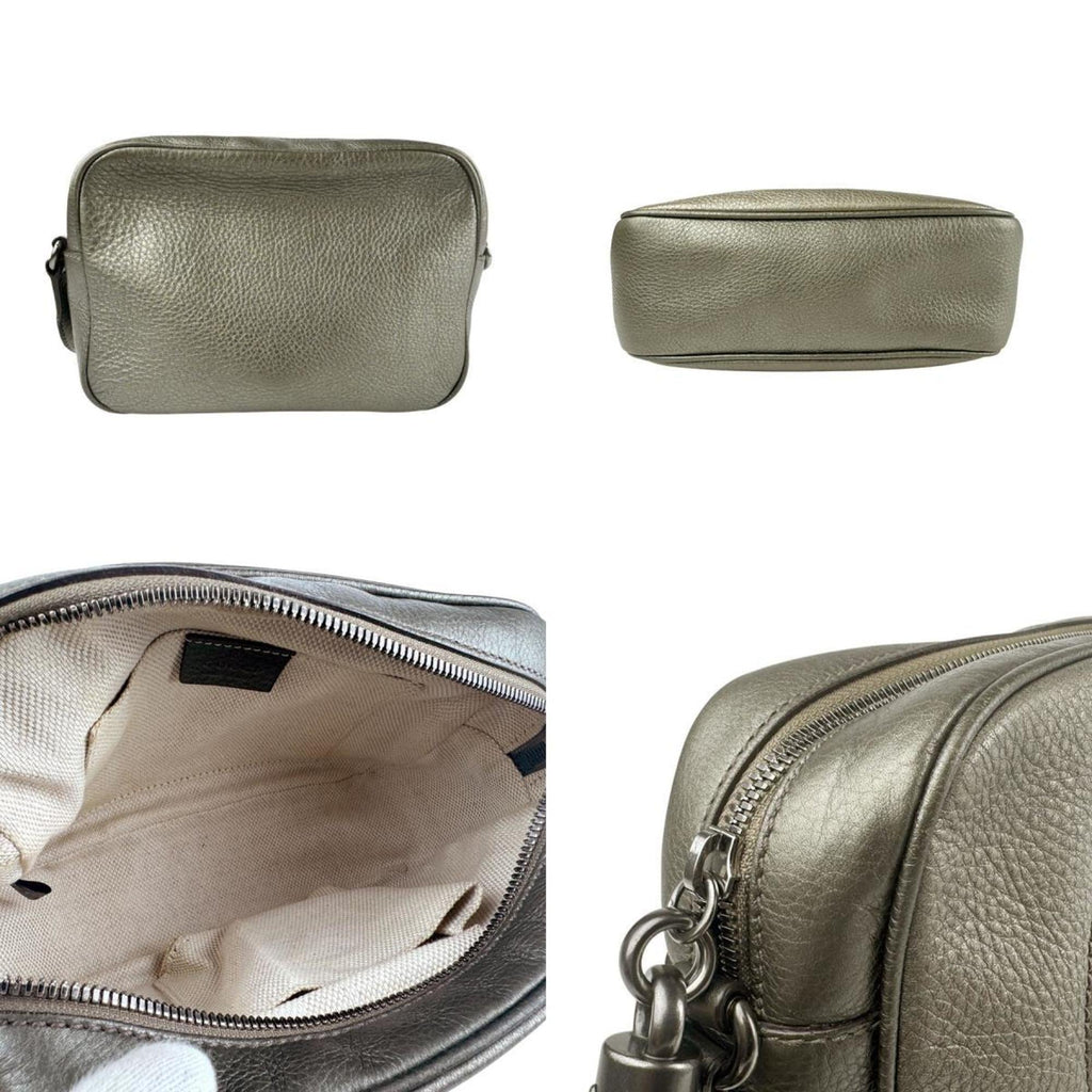 Gucci Gold Gray Khaki Leather Shoulder Bag (Pre-Owned)