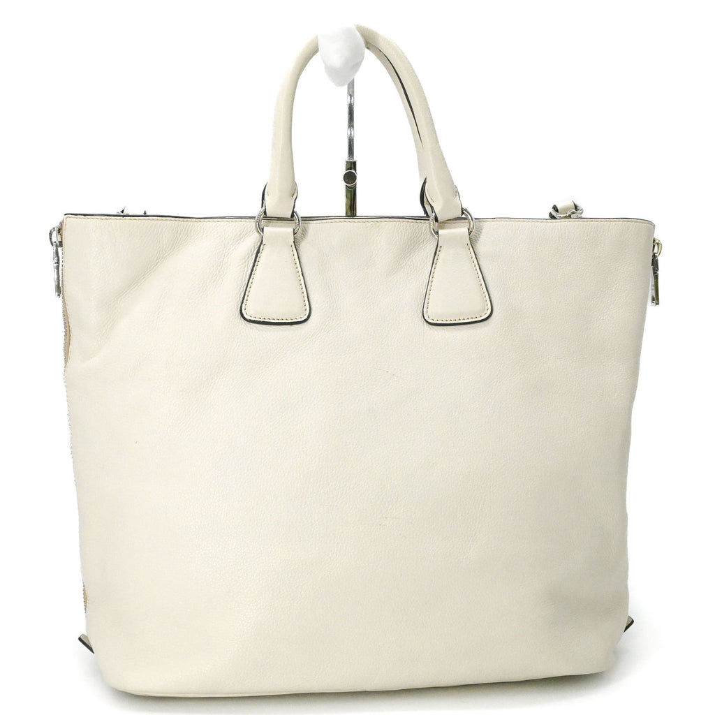 Prada White Leather Shoulder Bag Tote Bag (Pre-Owned)