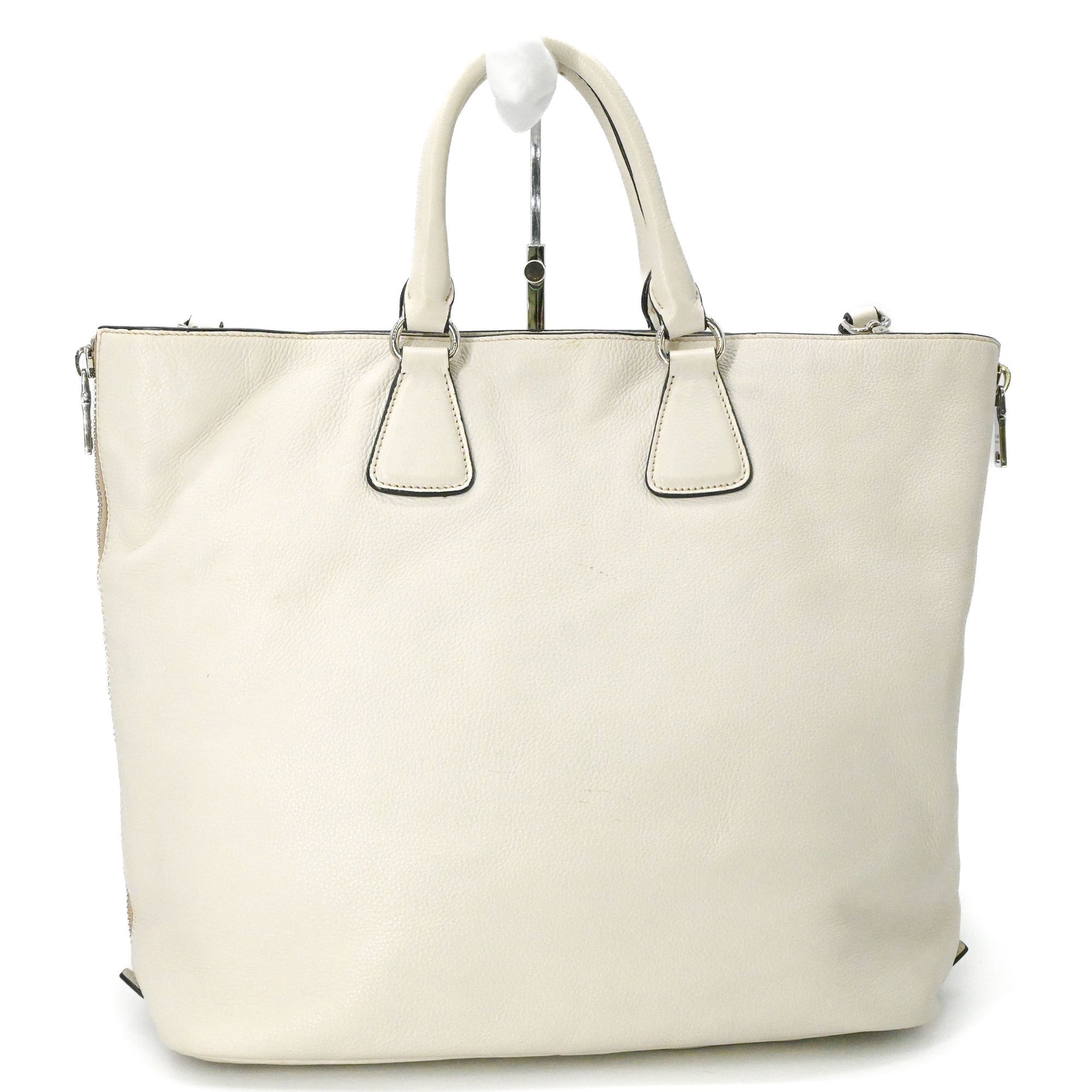 Prada White Leather Shoulder Bag Tote Bag (Pre-Owned)