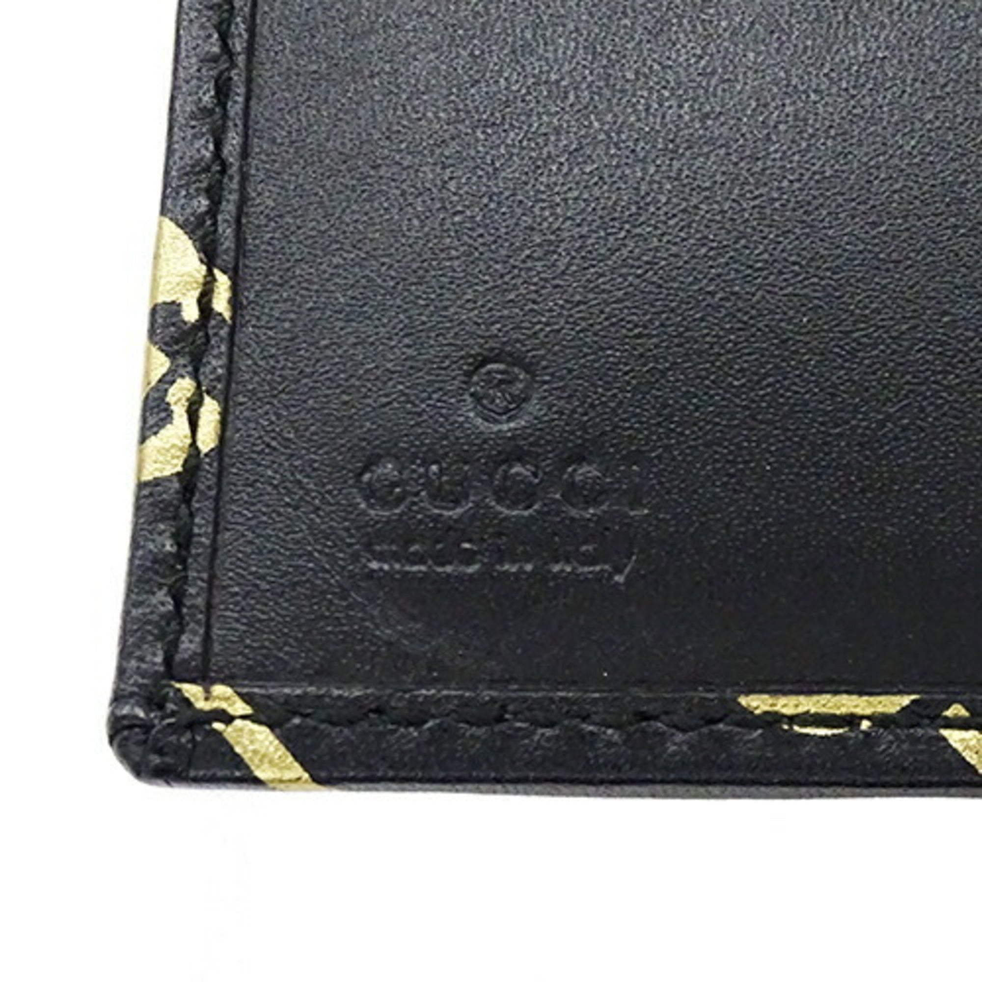 Gucci Gold Black Leather Wallet (Tri-Fold) (Pre-Owned)