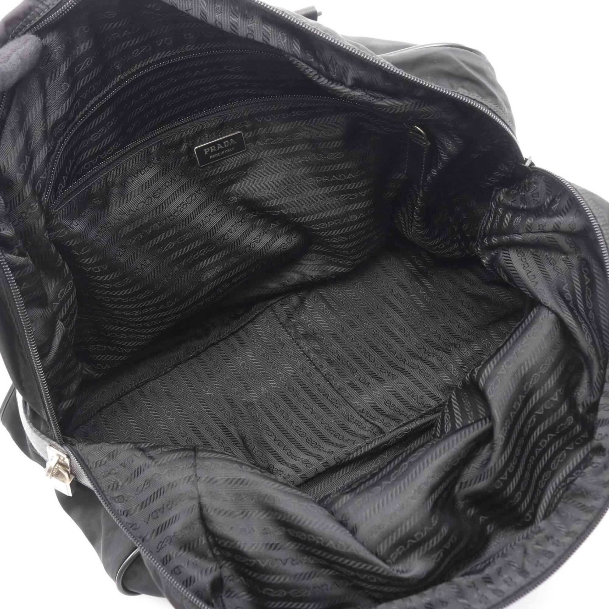 Prada Black Nylon Leather Boston Bag Handbag (Pre-Owned)