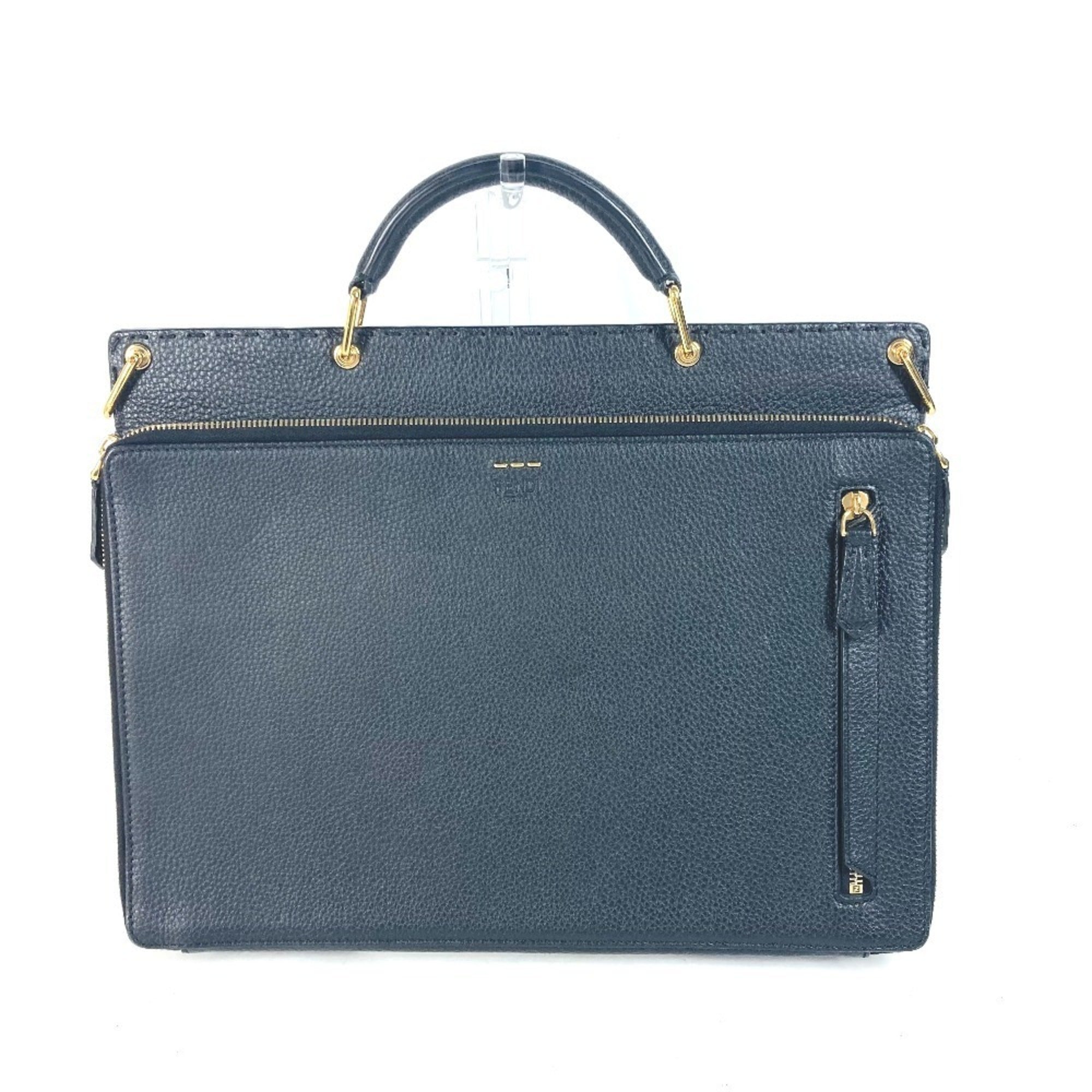 Fendi Black Leather Briefcase Handbag (Pre-Owned)