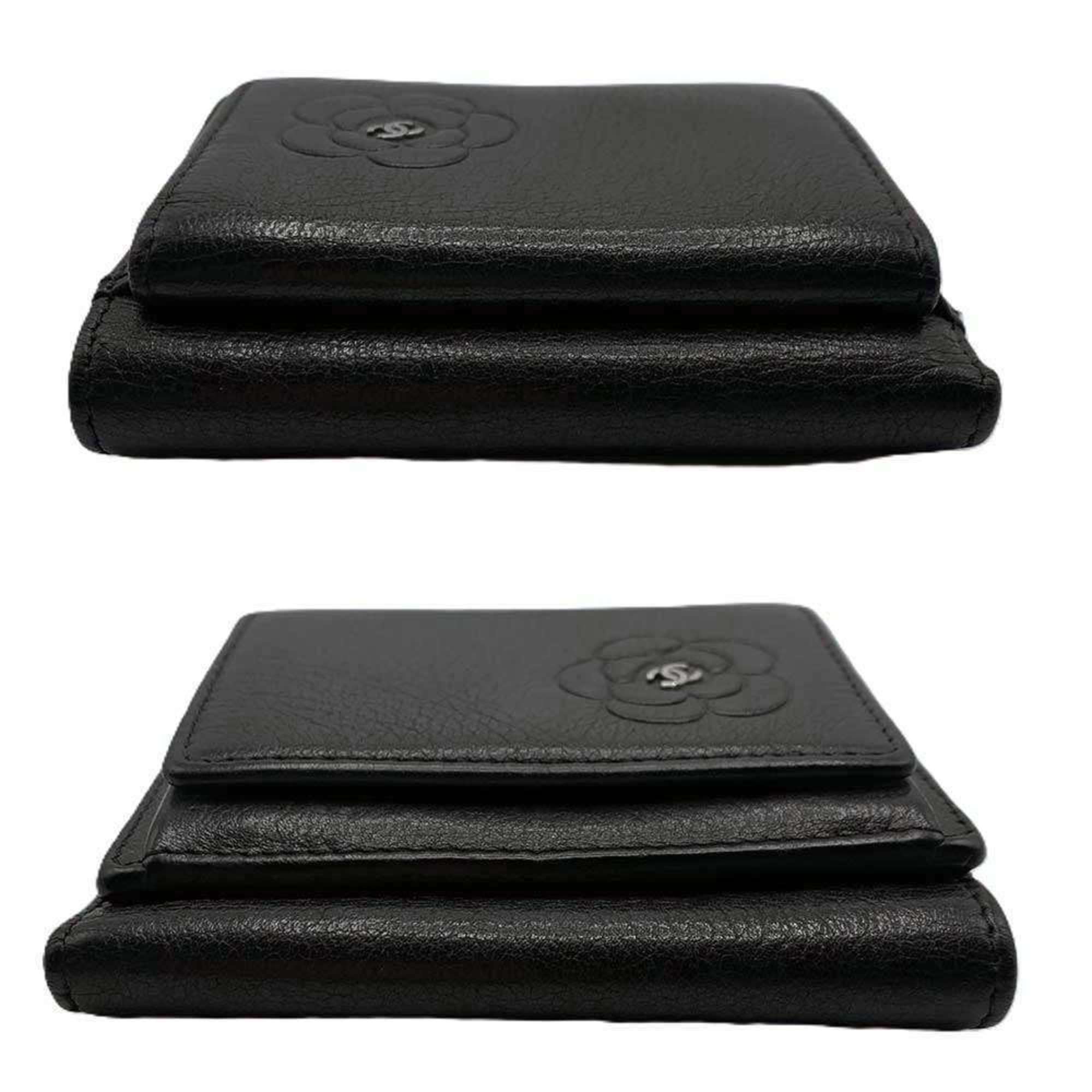 Chanel Black Leather Wallet (Tri-Fold) (Pre-Owned)