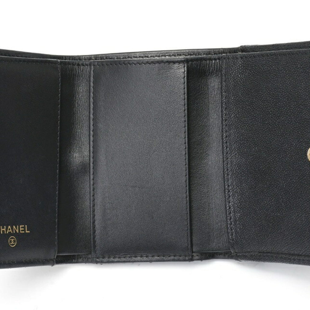 Chanel Black Grained Calfskin Wallet (Tri-Fold) (Pre-Owned)