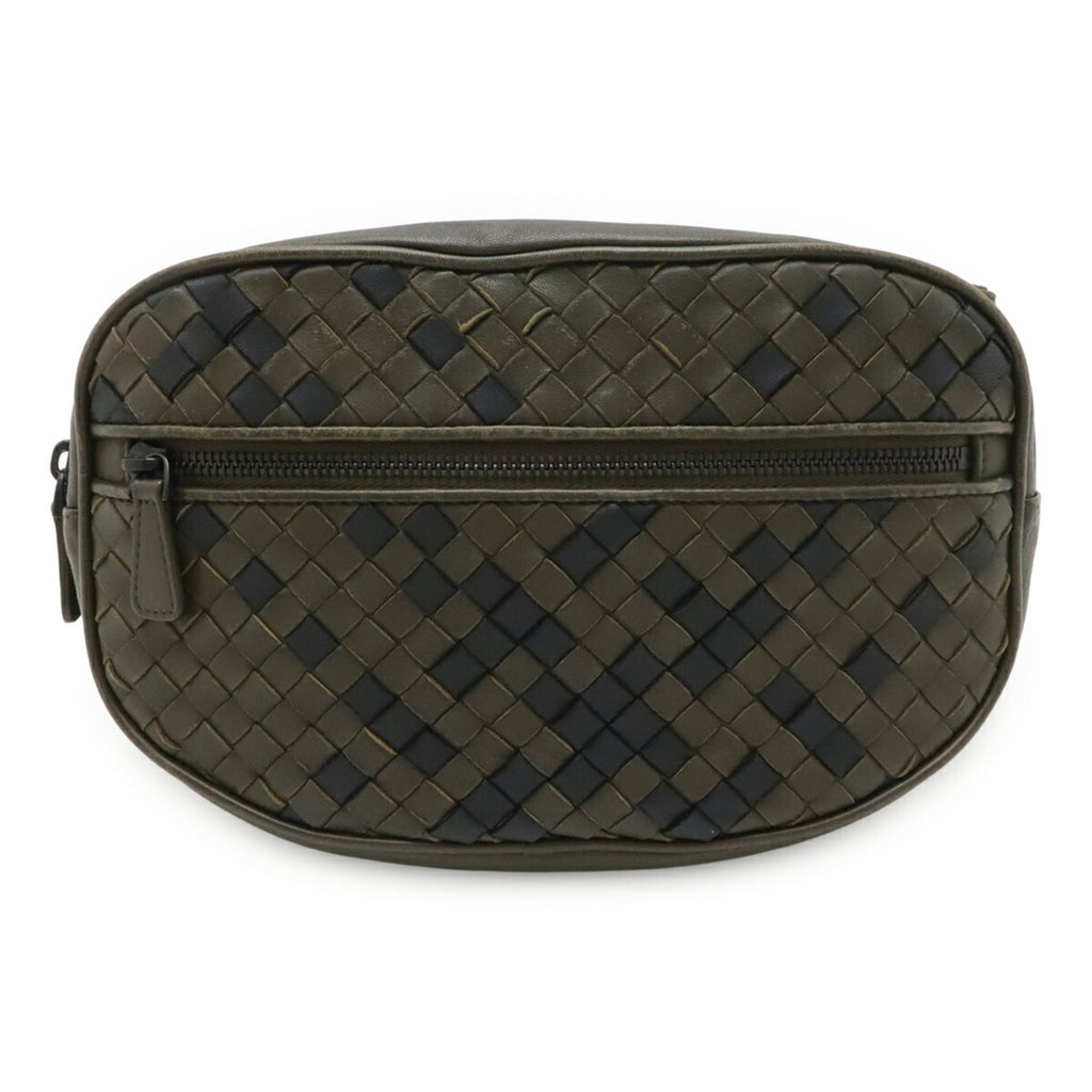Bottega Veneta Black Khaki Leather Pouch Sling Bag (Pre-Owned)
