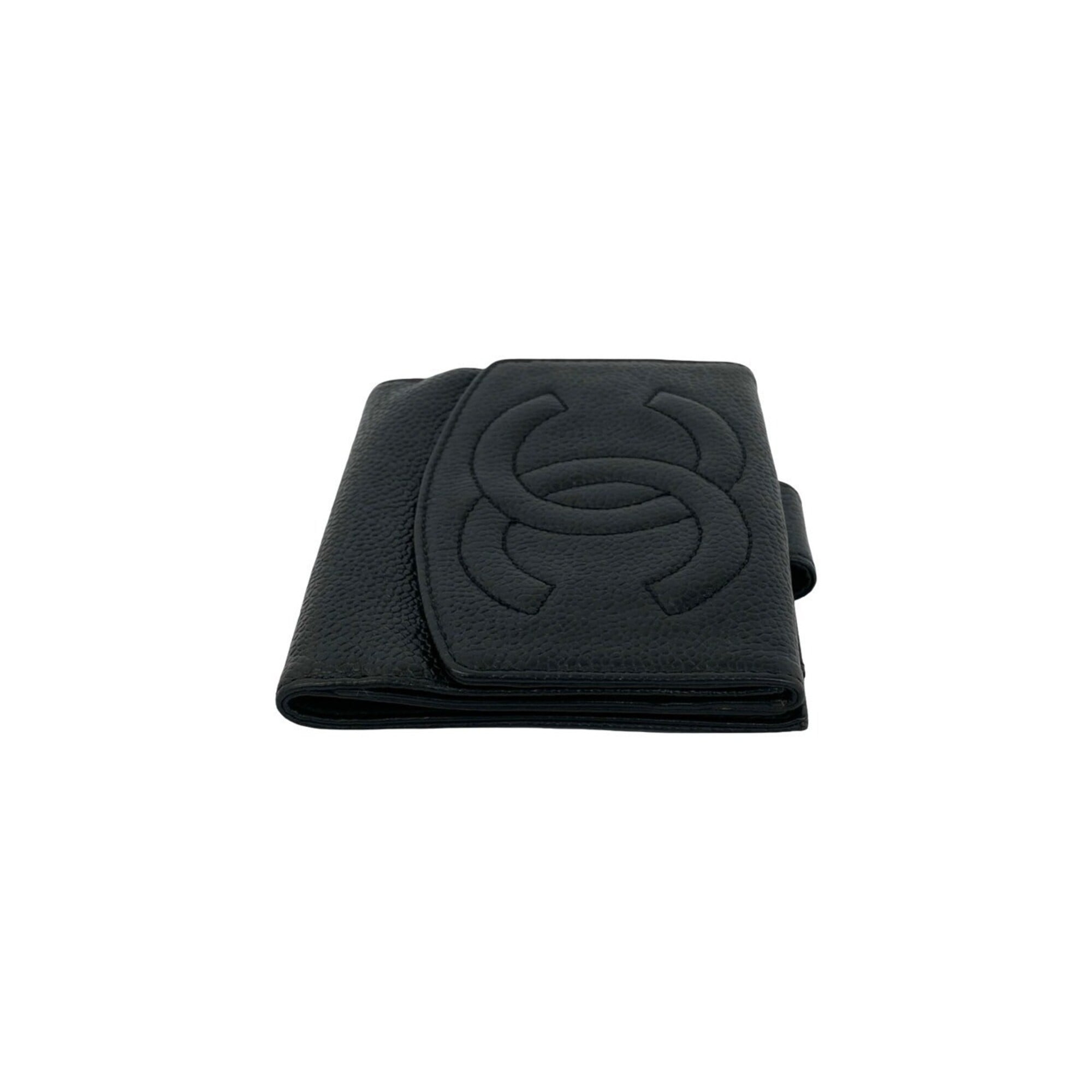Chanel Black Grained Calfskin Wallet (Bi-Fold) (Pre-Owned)