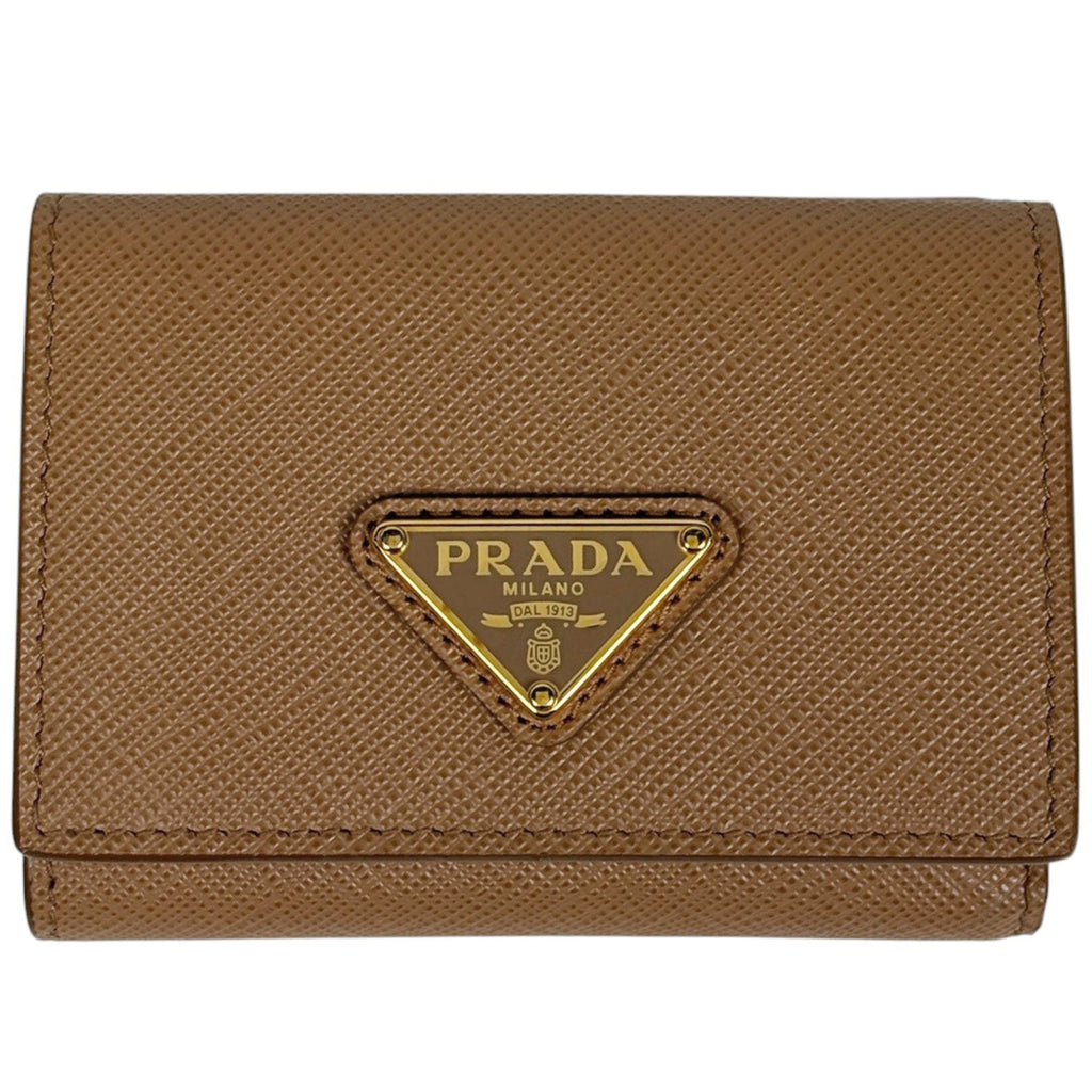 Prada Brown Saffiano Triangle Leather Wallet (Tri-Fold) (Pre-Owned)