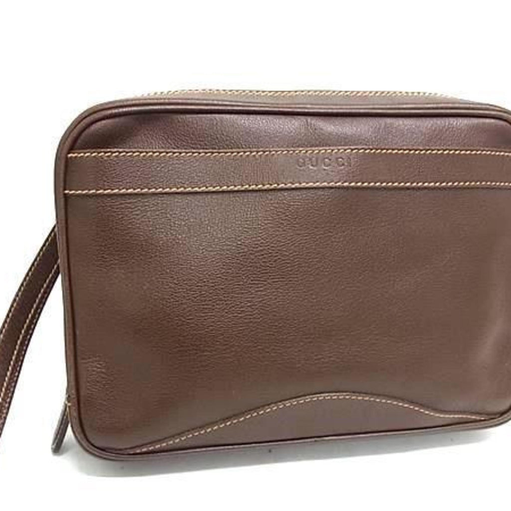 Gucci Brown Leather Clutch Bag Handbag (Pre-Owned)