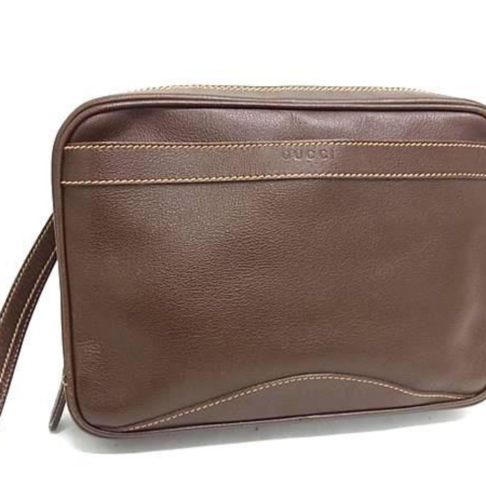 Gucci Brown Leather Clutch Bag Handbag (Pre-Owned)