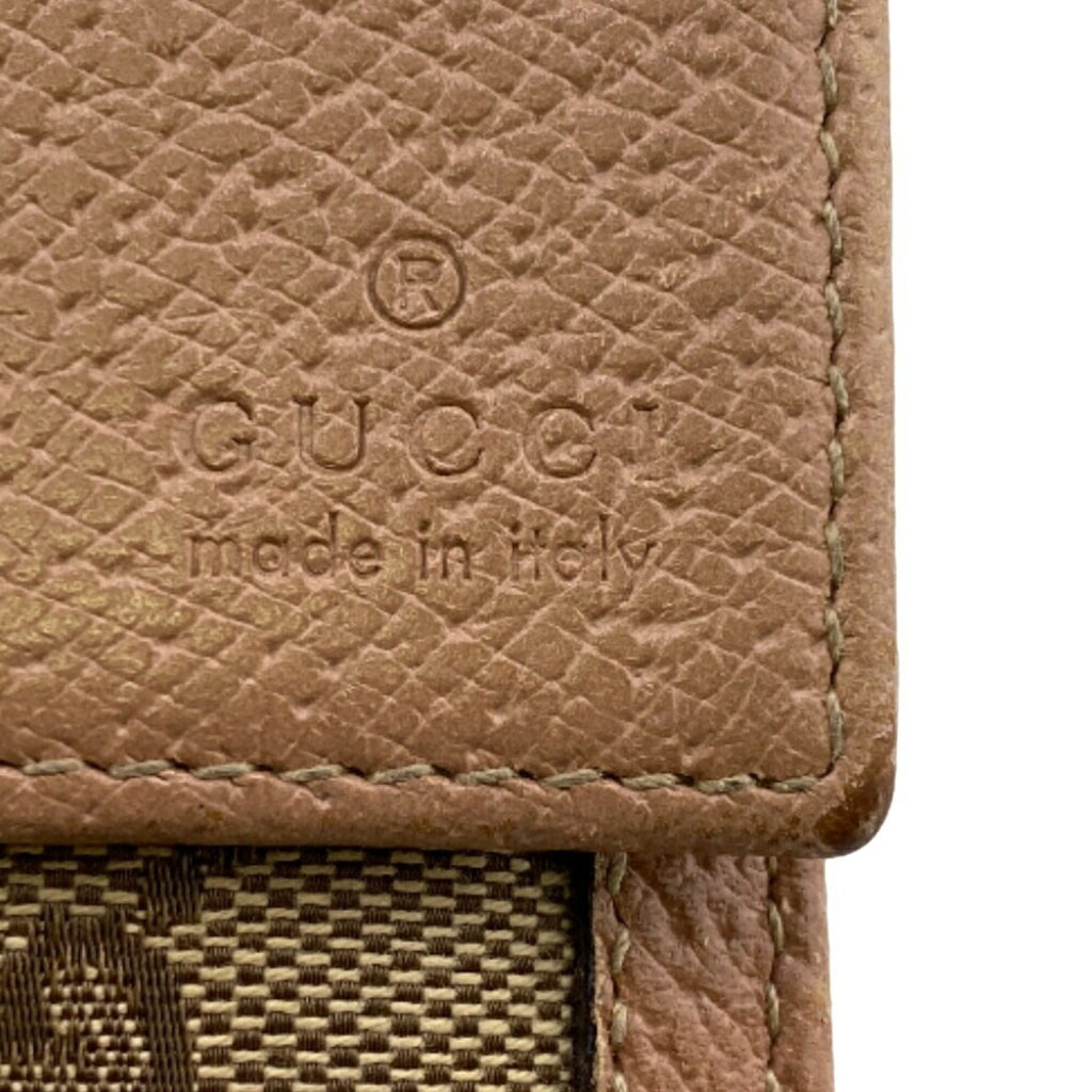 Gucci Beige Pink Canvas Leather Long Wallet (Bi-Fold) (Pre-Owned)