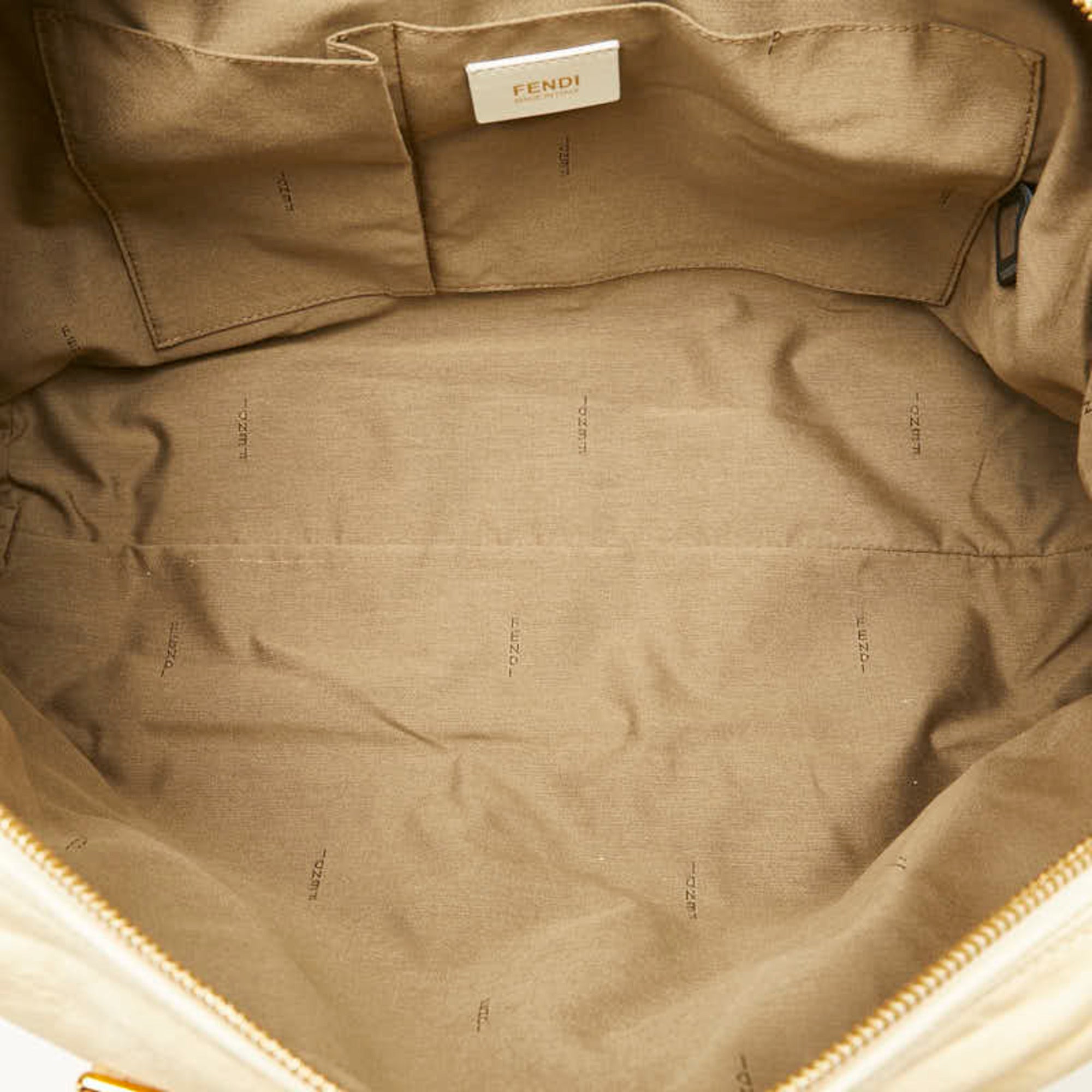 Fendi Zucca Beige Zucca Leather Shoulder Bag Tote Bag (Pre-Owned)