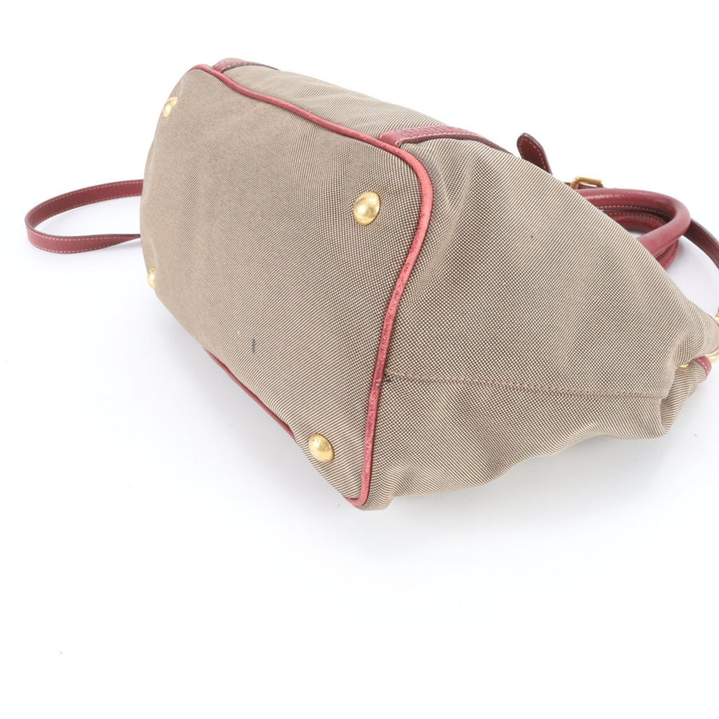Prada Beige Red Color Leather Handbag Shoulder Bag Tote Bag (Pre-Owned)