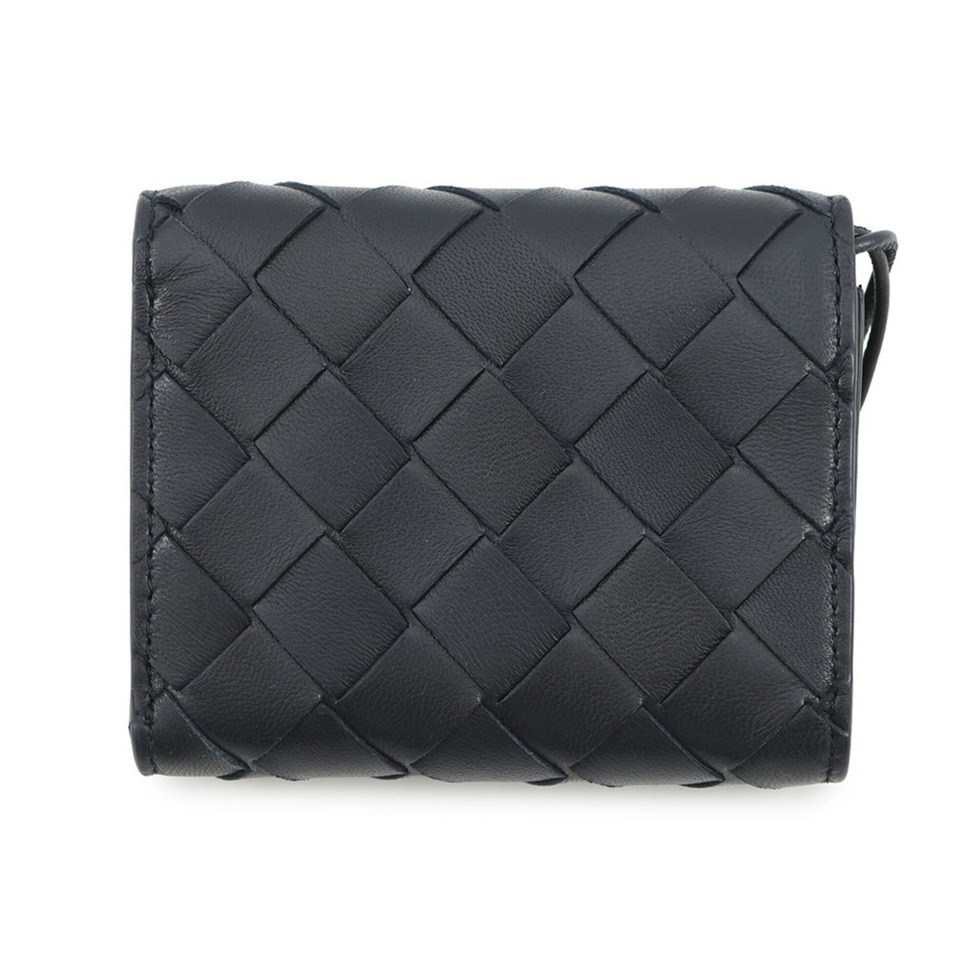 Bottega Veneta Black Navy Leather Wallet (Tri-Fold) (Pre-Owned)