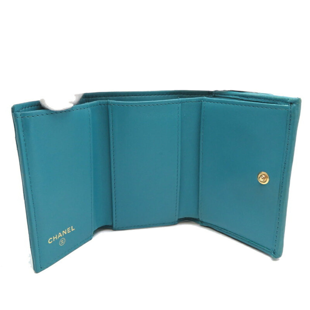 Chanel Blue Turquoise Leather Wallet (Tri-Fold) (Pre-Owned)