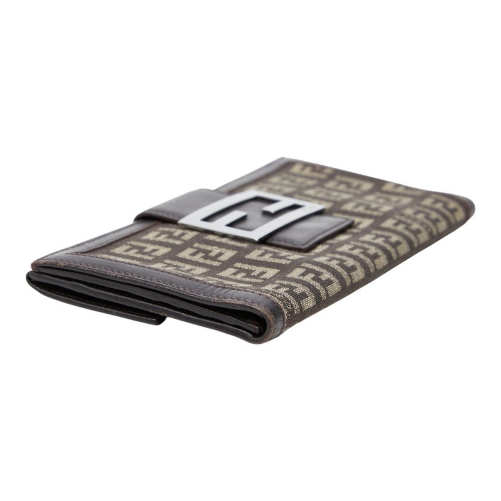Fendi Brown Canvas Leather Long Wallet (Bi-Fold) (Pre-Owned)