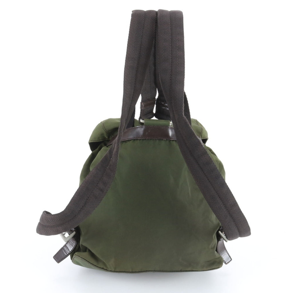Prada Brown Green Nylon Leather Backpack (Pre-Owned)