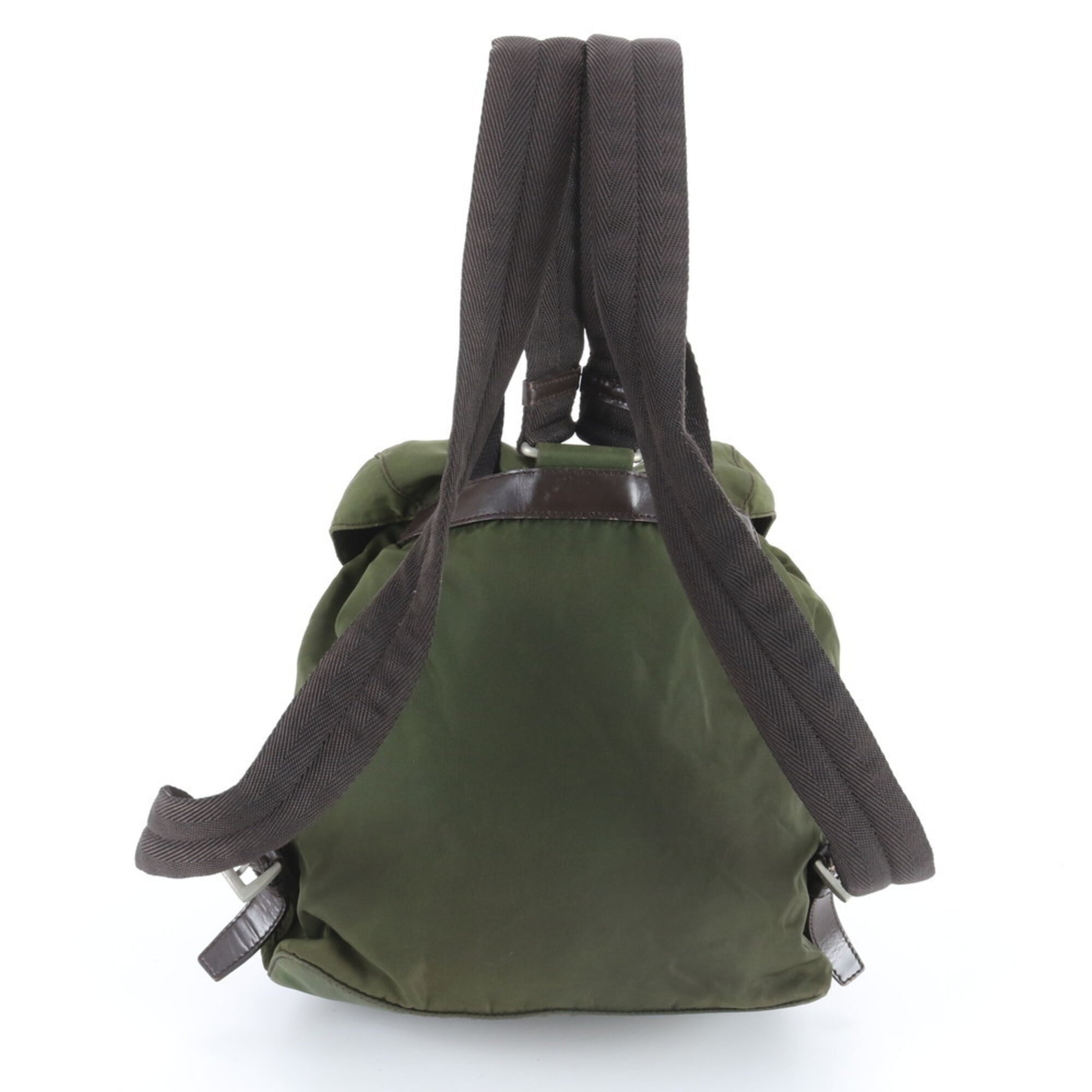 Prada Brown Green Nylon Leather Backpack (Pre-Owned)