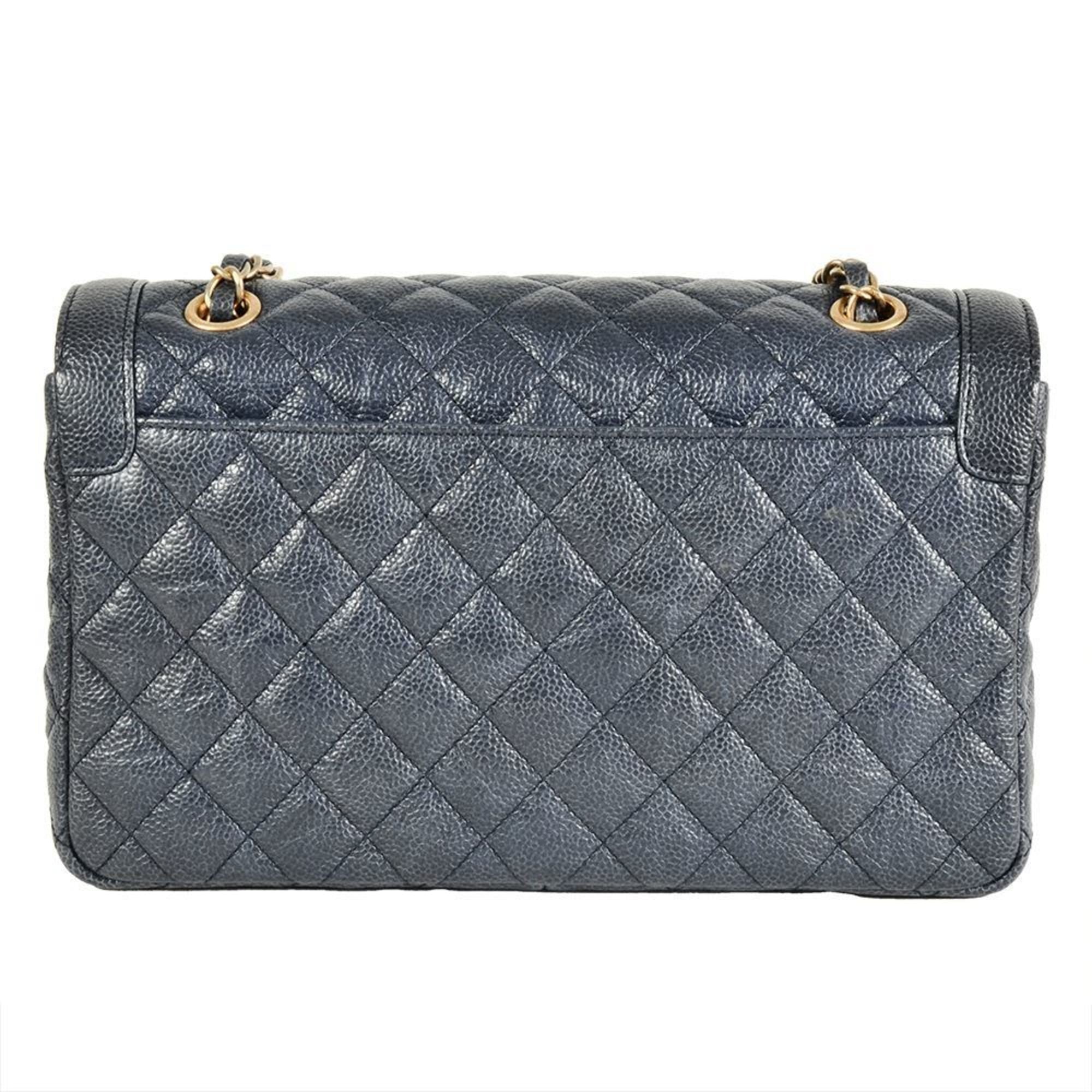 Chanel Blue Grained Calfskin Shoulder Bag (Pre-Owned)