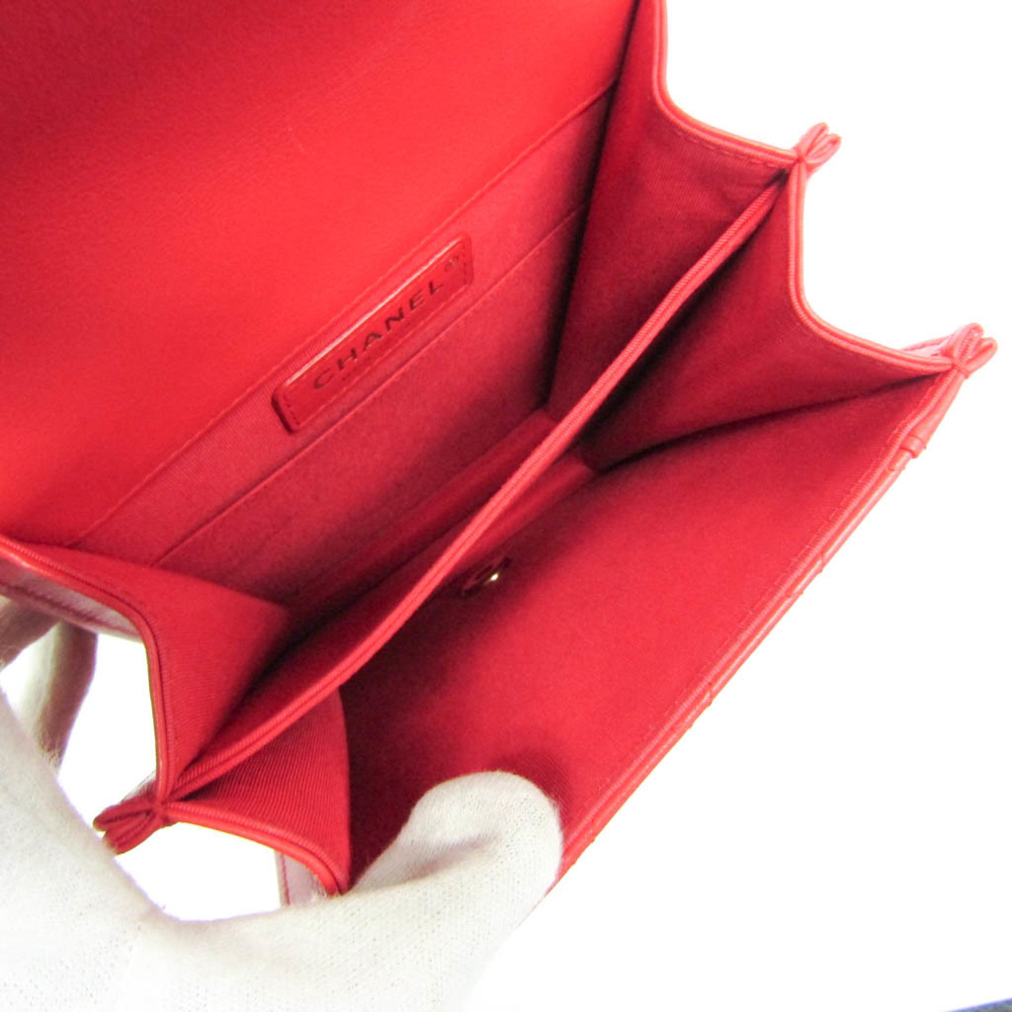 Chanel North South Boy Flap Bag Quilted Calfskin Red Leather Shoulder Bag Bag (Pre-Owned)