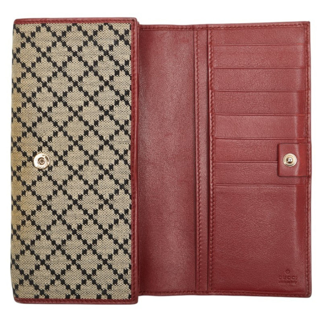 Gucci Beige Red Color Canvas Leather Long Wallet (Bi-Fold) (Pre-Owned)