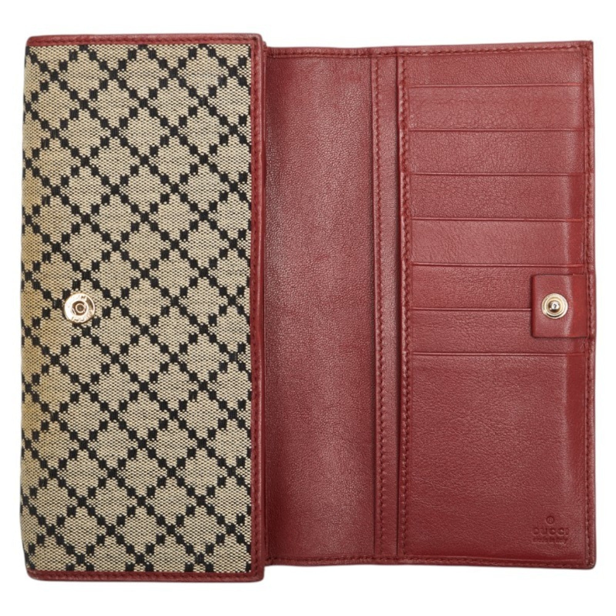 Gucci Beige Red Color Canvas Leather Long Wallet (Bi-Fold) (Pre-Owned)