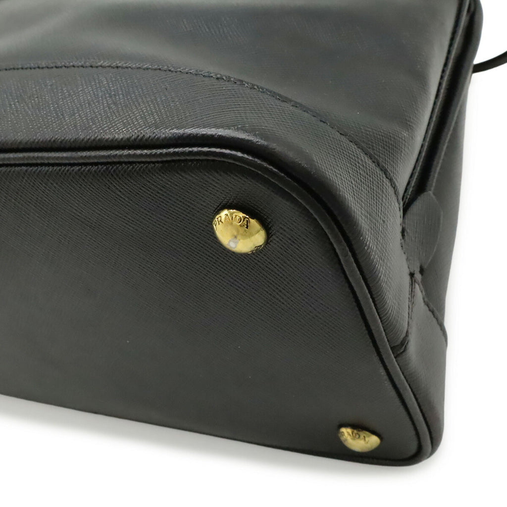 Prada Saffiano Black Leather Handbag Shoulder Bag (Pre-Owned)