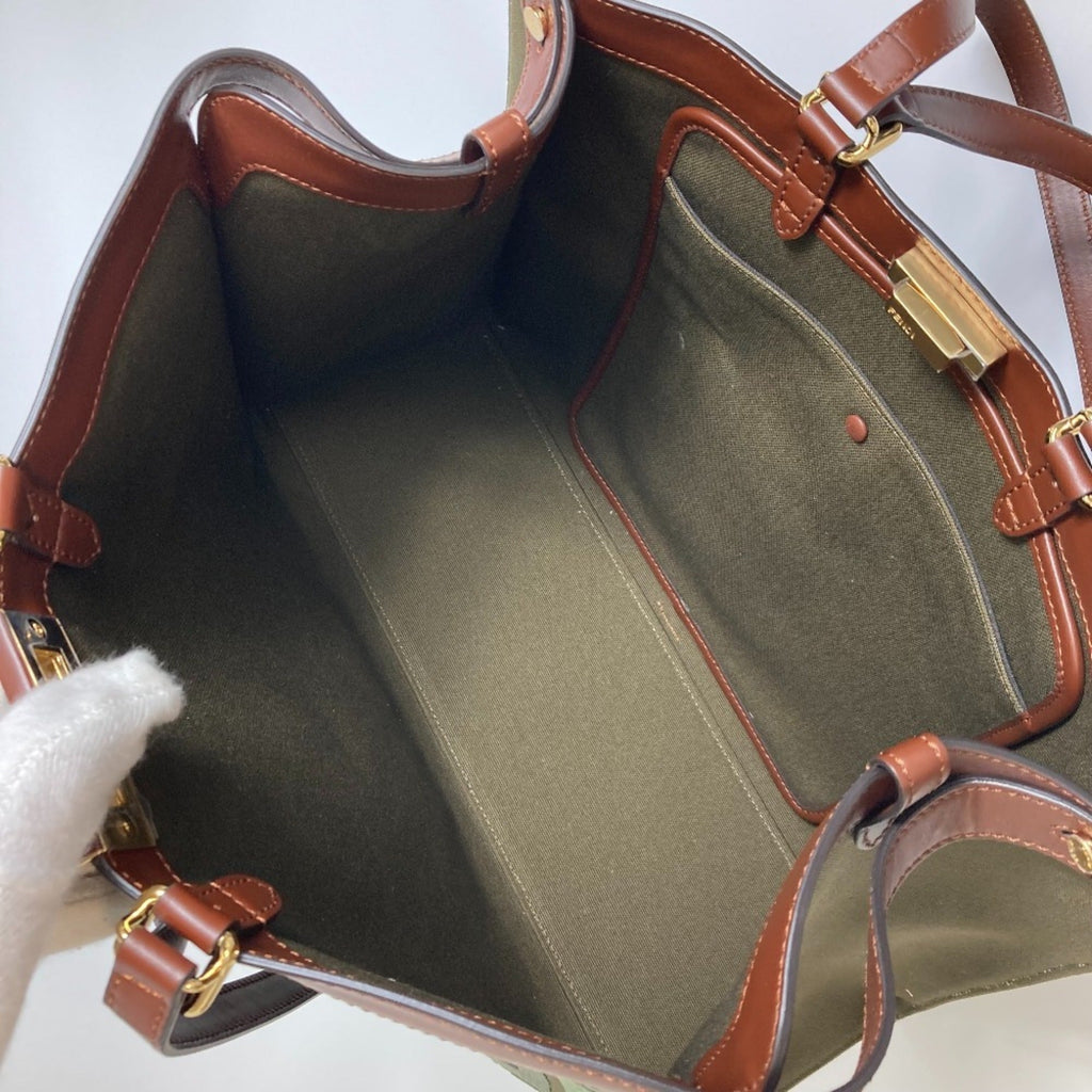 Fendi Green Cotton Shoulder Bag Tote Bag (Pre-Owned)