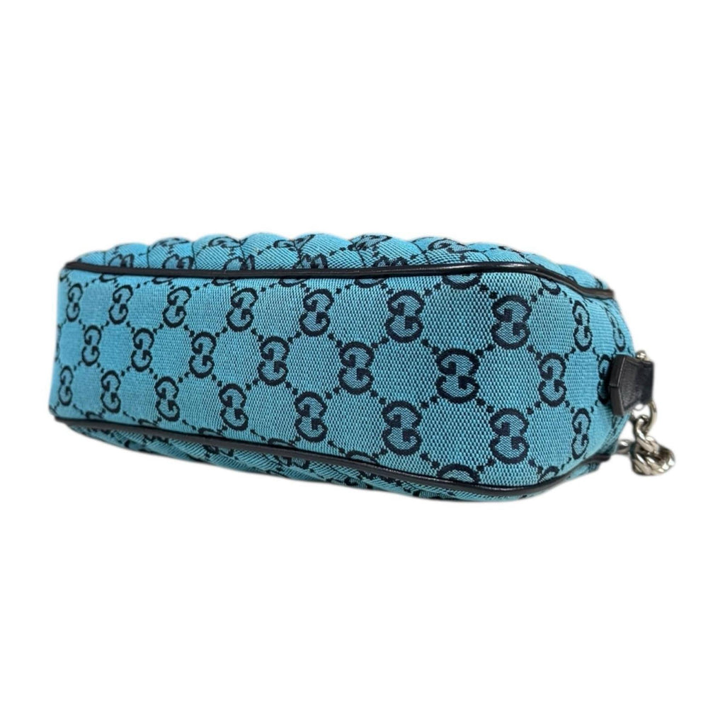 Gucci Gg Marmont Blue Navy Canvas Leather Shoulder Bag (Pre-Owned)