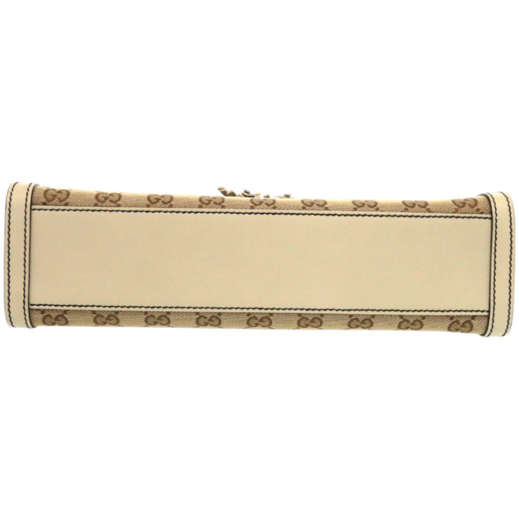 Gucci Beige White Gg Canvas Leather Shoulder Bag (Pre-Owned)