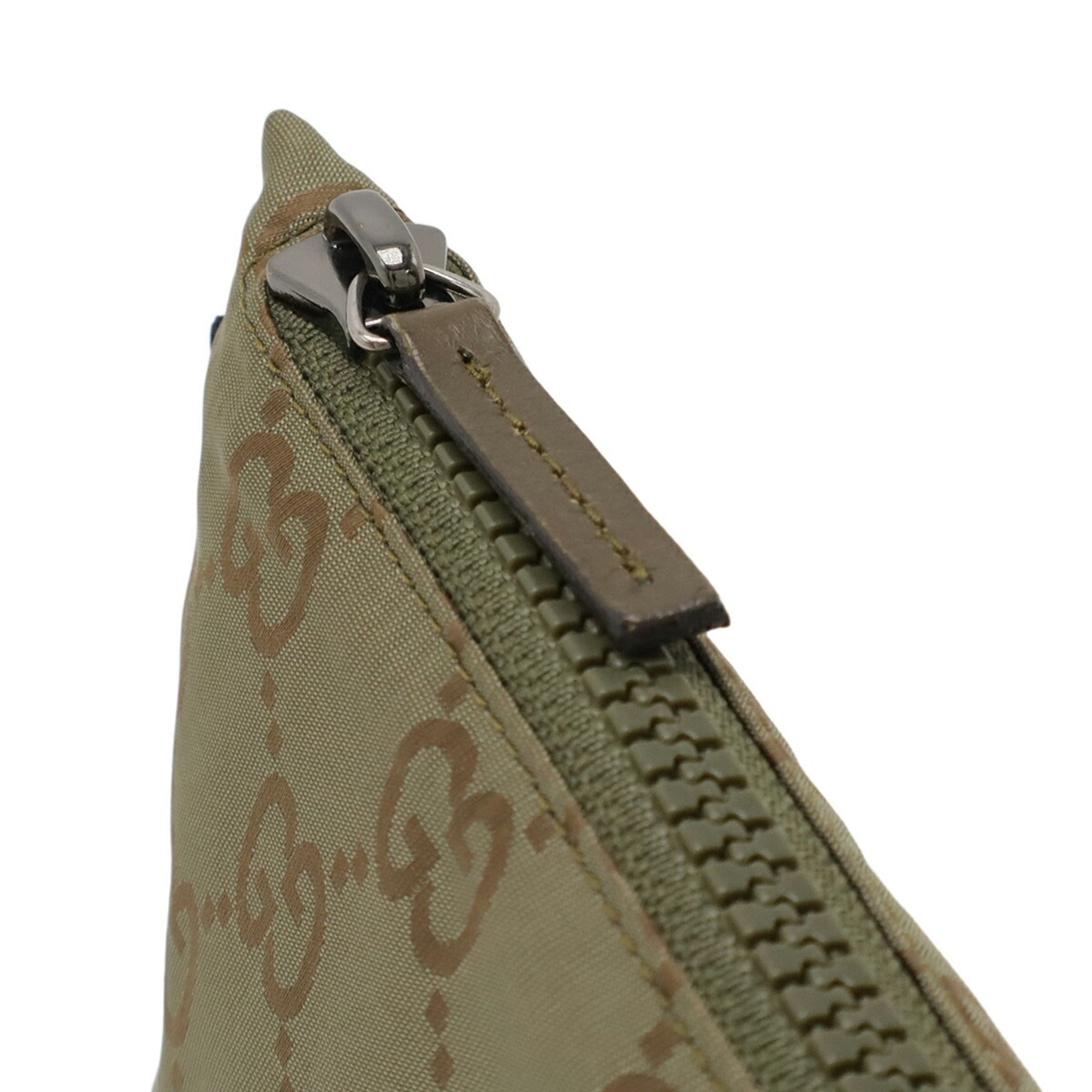 Gucci Green Khaki Nylon Leather Clutch Bag Pouch (Pre-Owned)