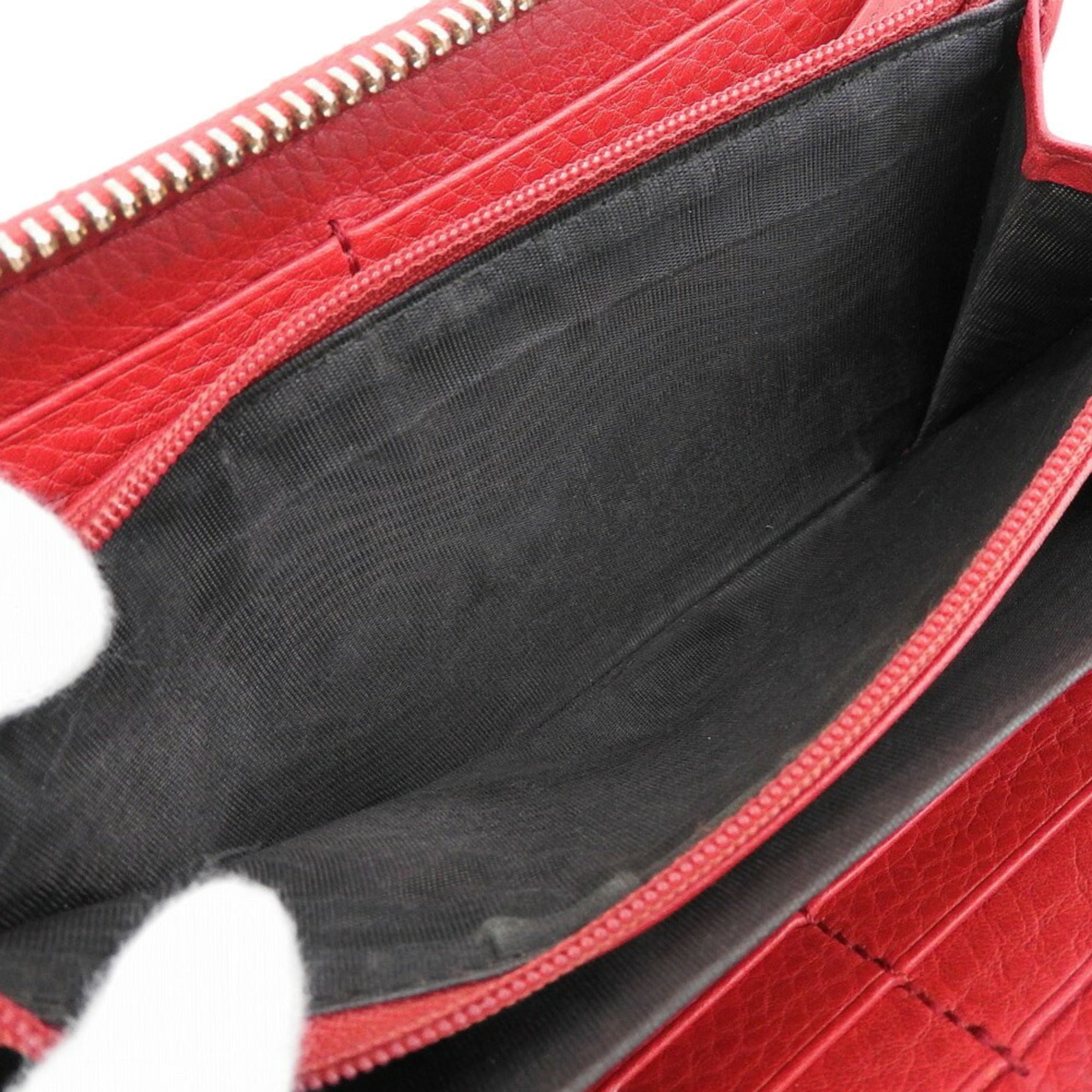 Gucci Red Color Leather Long Wallet (Bi-Fold) (Pre-Owned)