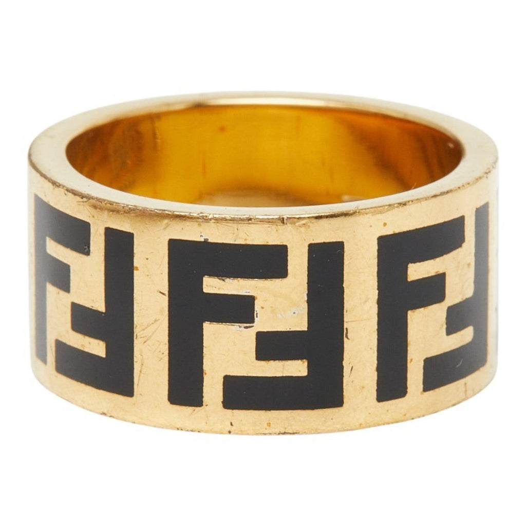 Fendi Gold Black Gold Plating Band Ring (Pre-Owned)