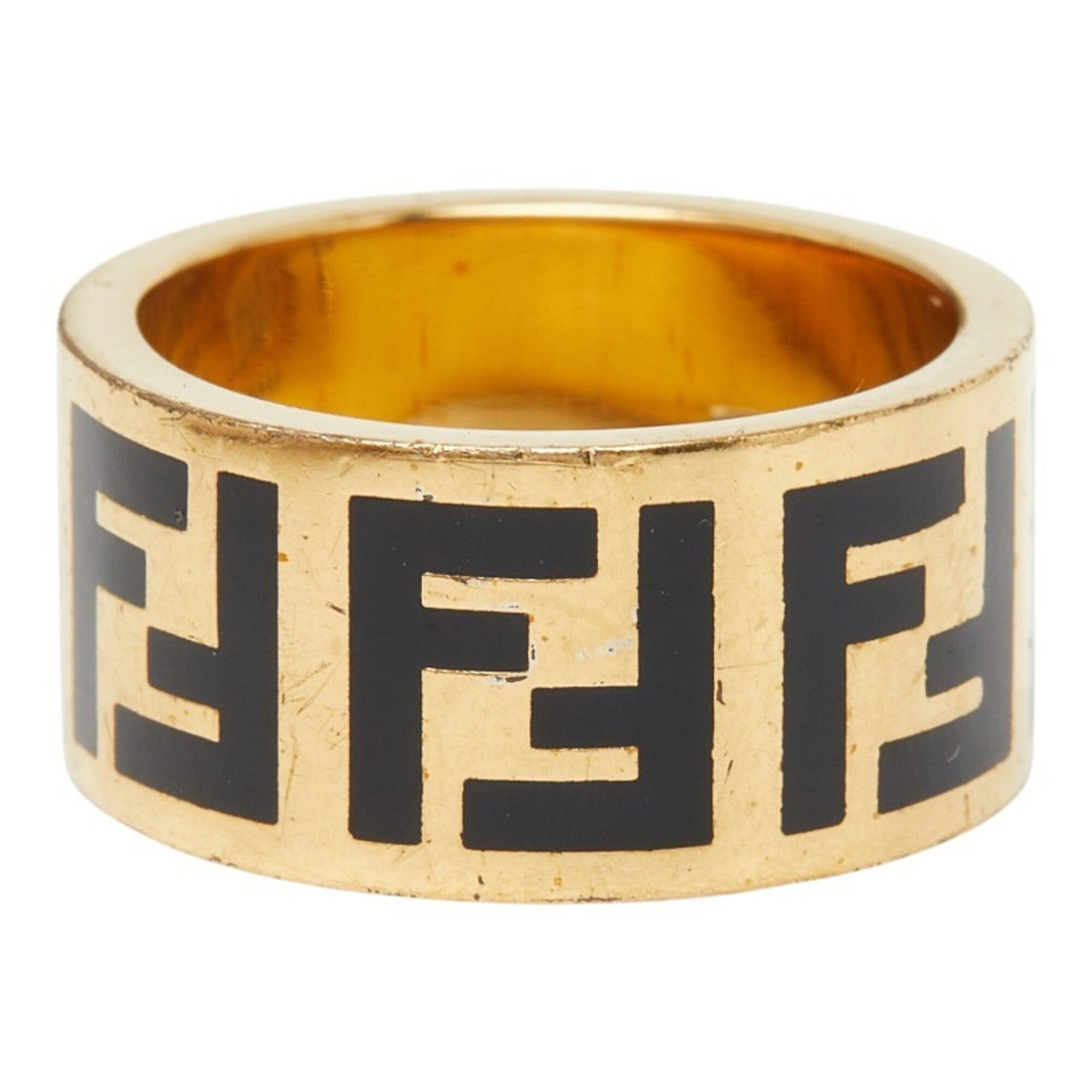 Fendi Gold Black Gold Plating Band Ring (Pre-Owned)