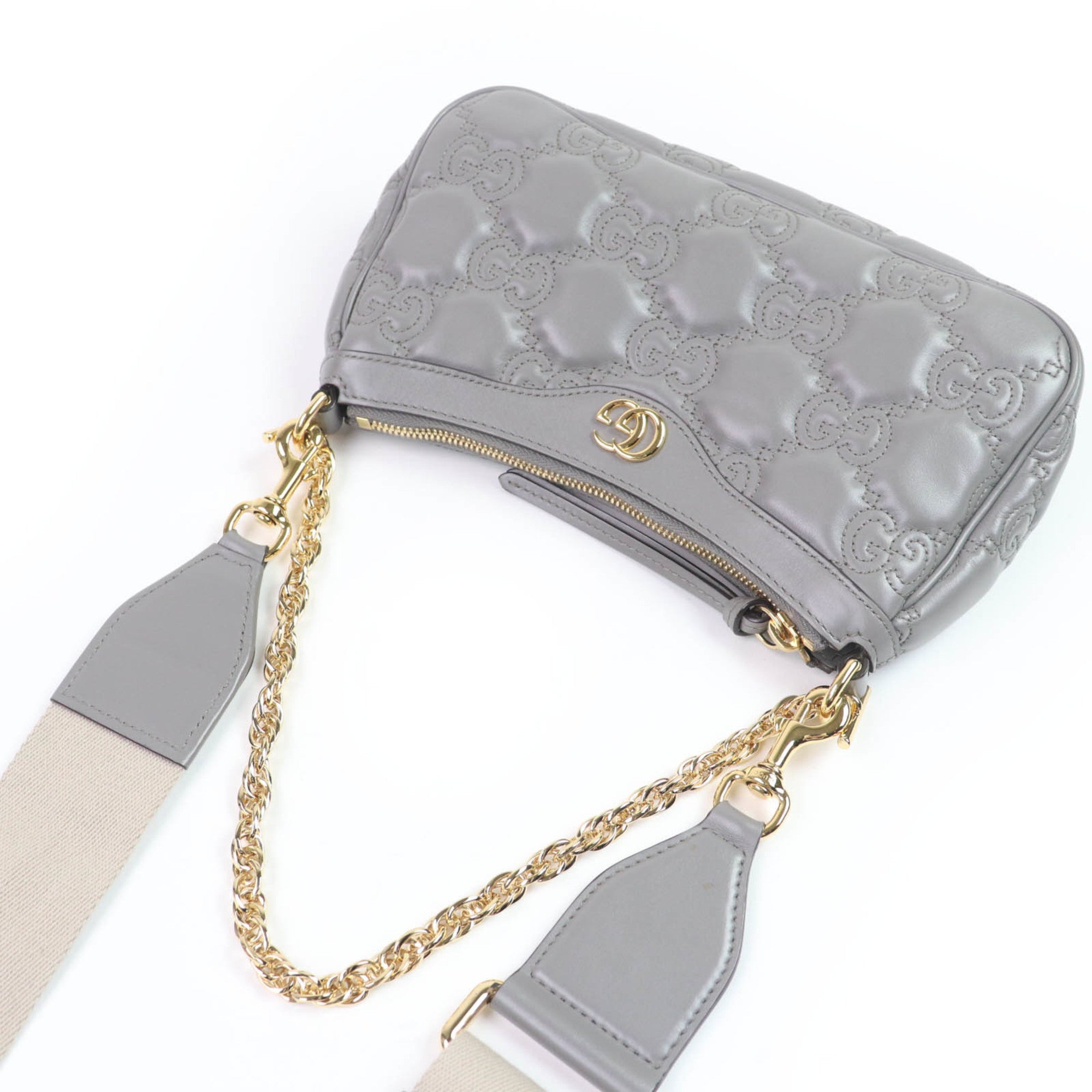 Gucci Gray Leather Handbag Shoulder Bag (Pre-Owned)