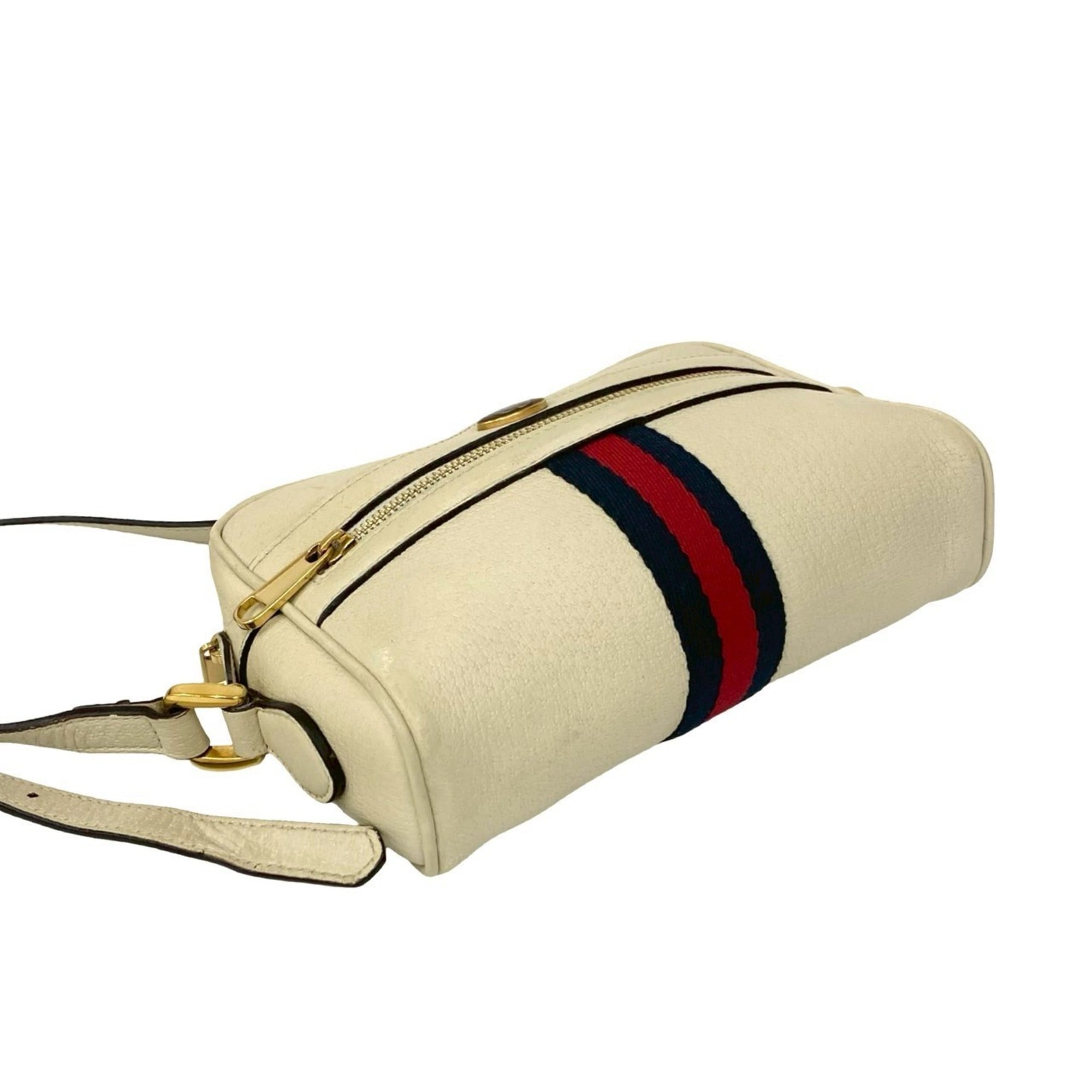 Gucci Navy Red Color White Leather Pochette Shoulder Bag (Pre-Owned)