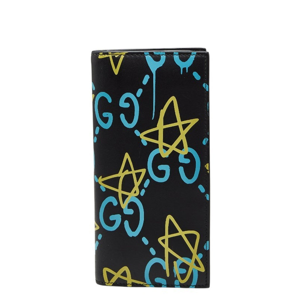 Gucci Black Blue Yellow Leather Long Wallet (Bi-Fold) (Pre-Owned)