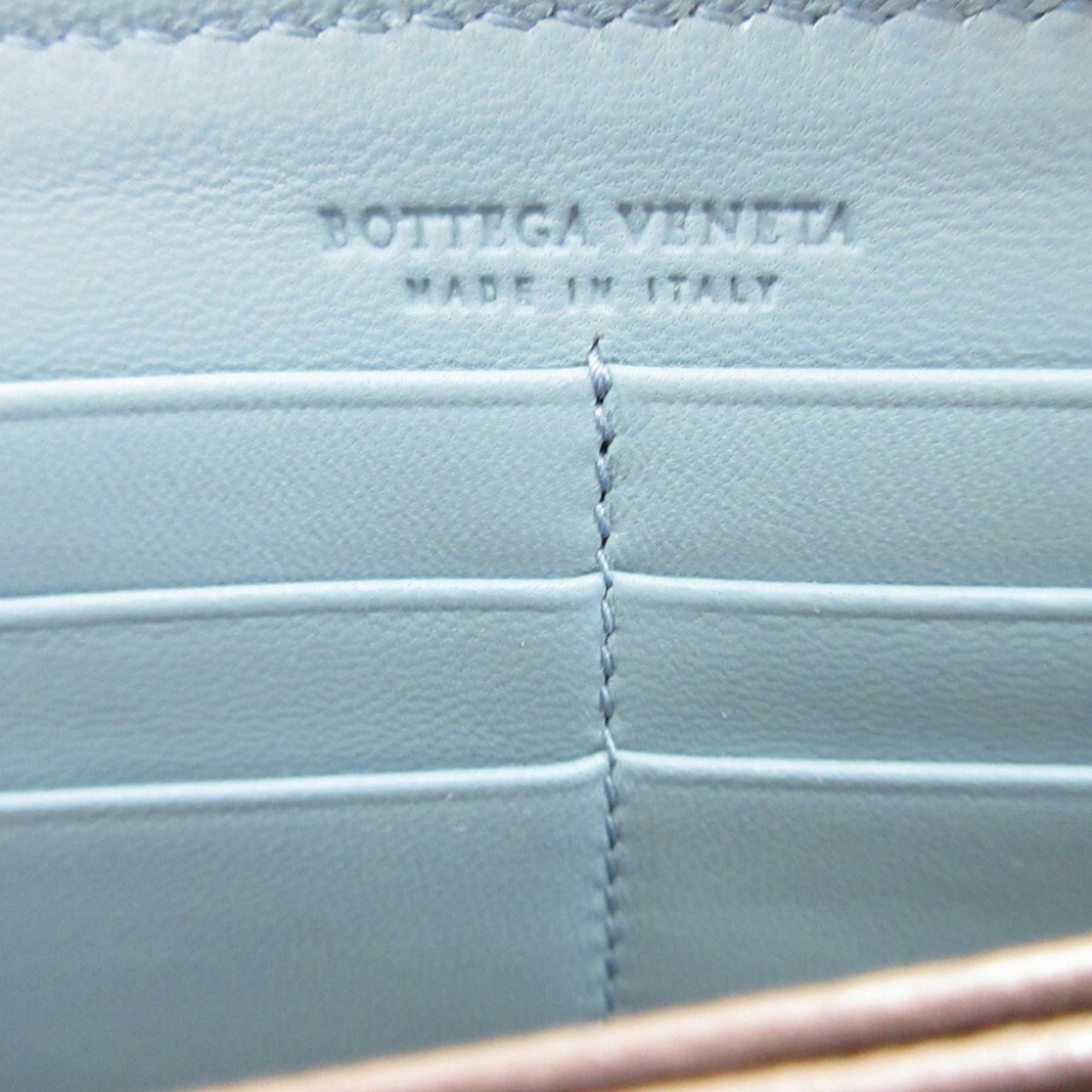 Bottega Veneta Light Blue Leather Long Wallet (Bi-Fold) (Pre-Owned)