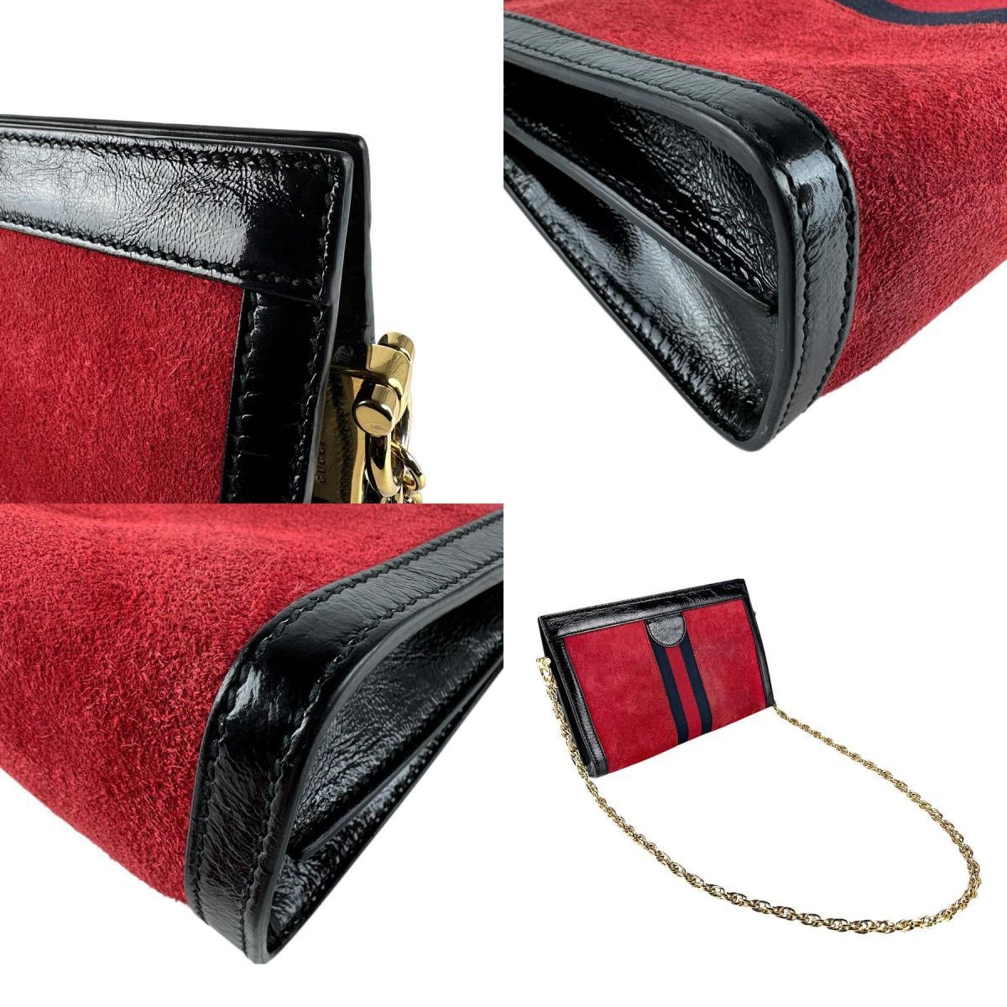 Gucci Black Red Color Suede Patent Leather Shoulder Bag (Pre-Owned)