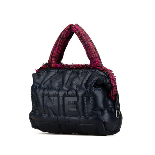 Chanel Navy Pink Nylon Wool Handbag Shoulder Bag (Pre-Owned)