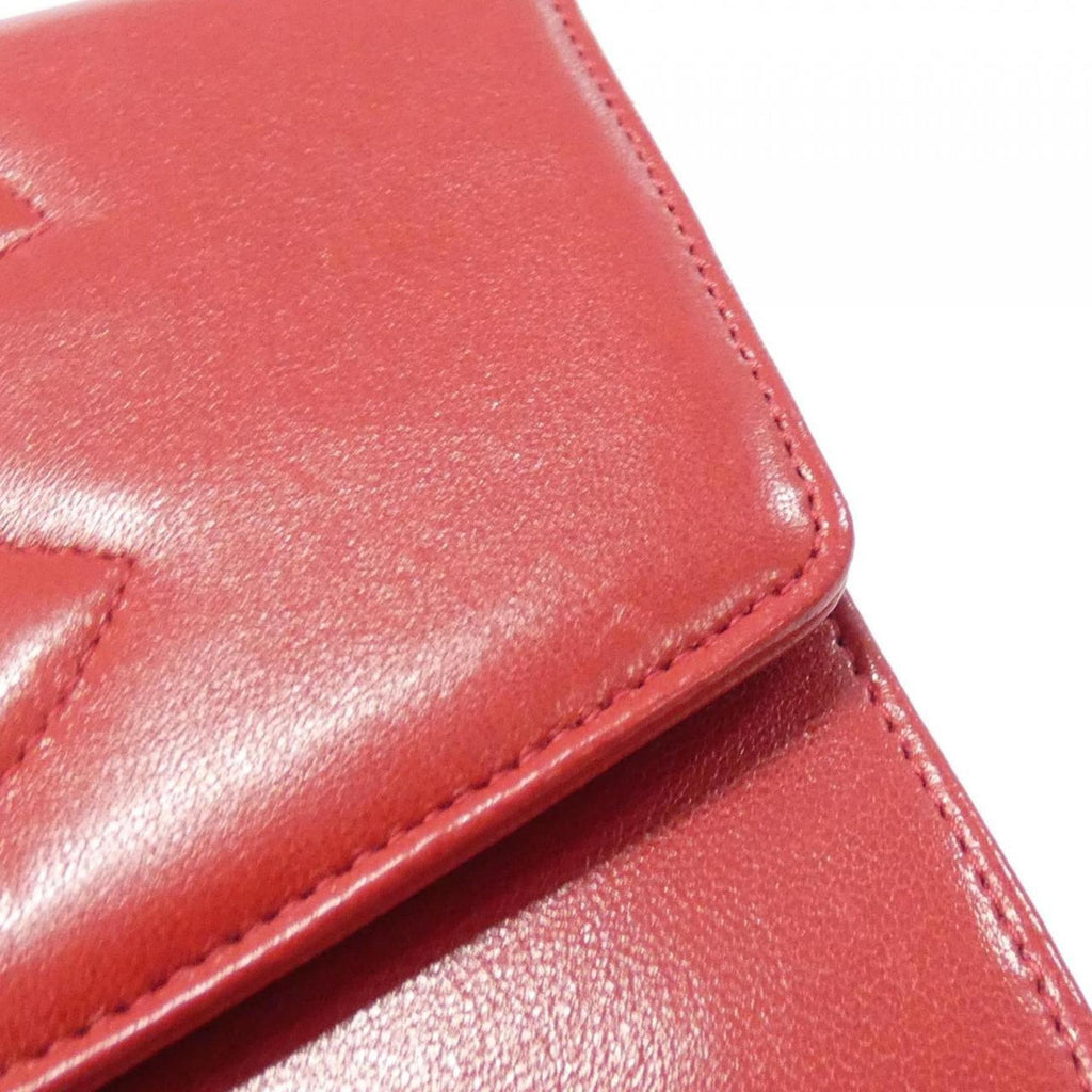 Chanel Red Color Leather Long Wallet (Bi-Fold) (Pre-Owned)