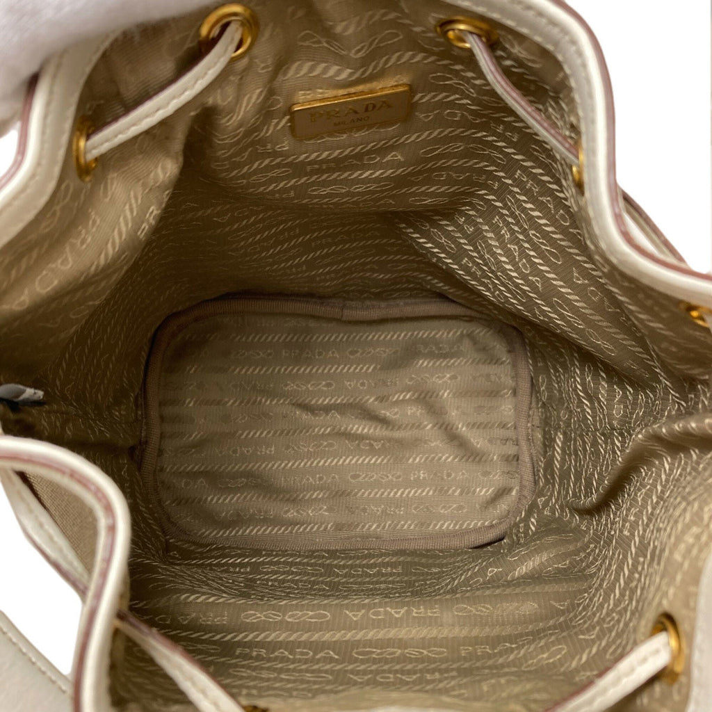 Prada Brown White Canvas Handbag (Pre-Owned)