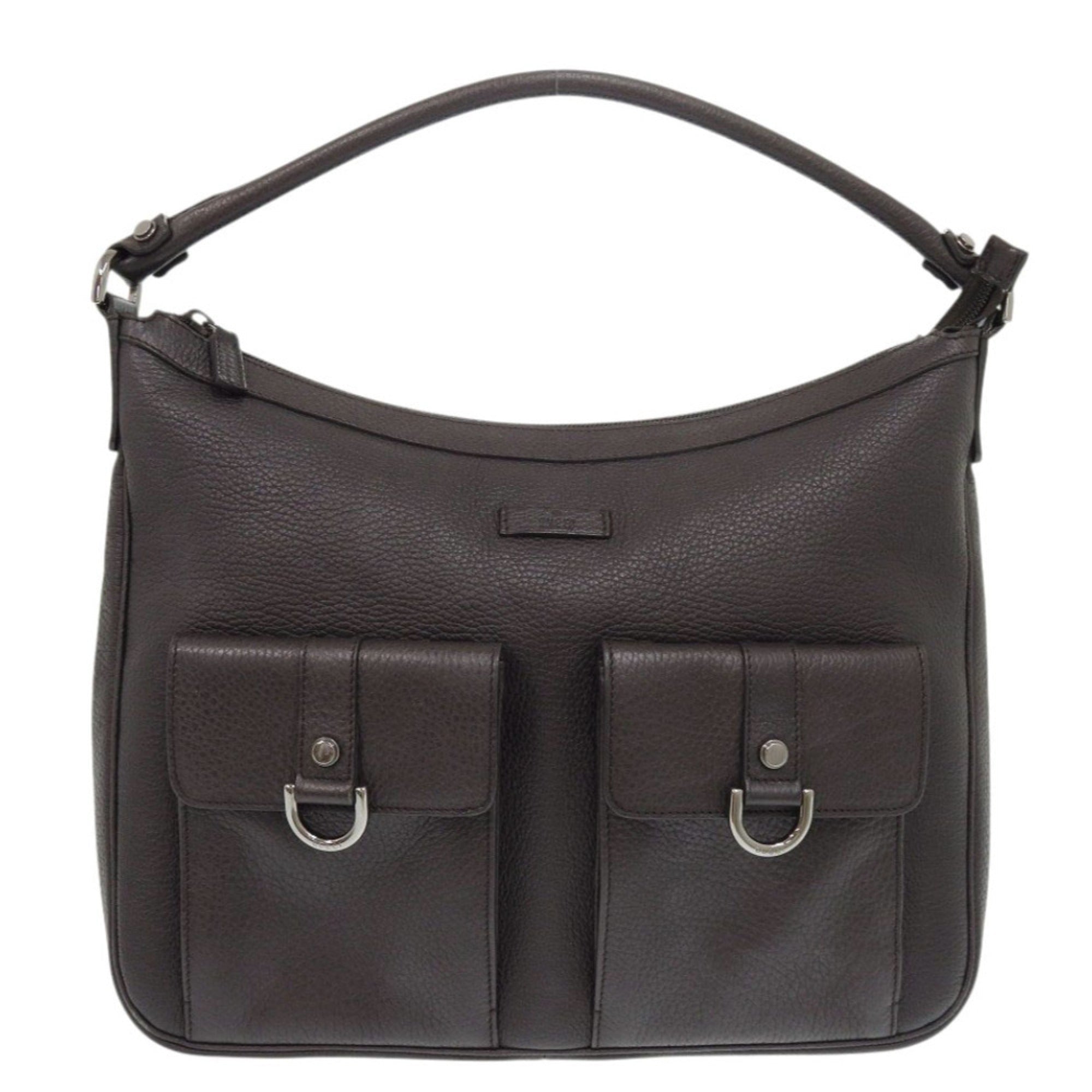 Gucci Dark Brown Leather Handbag Shoulder Bag (Pre-Owned)