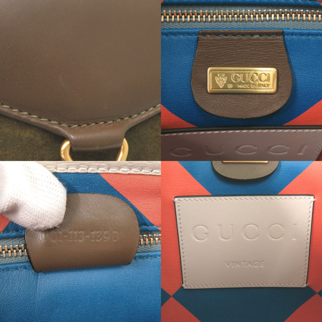 Gucci Brown Ivory Khaki Leather Suede Shoulder Bag (Pre-Owned)
