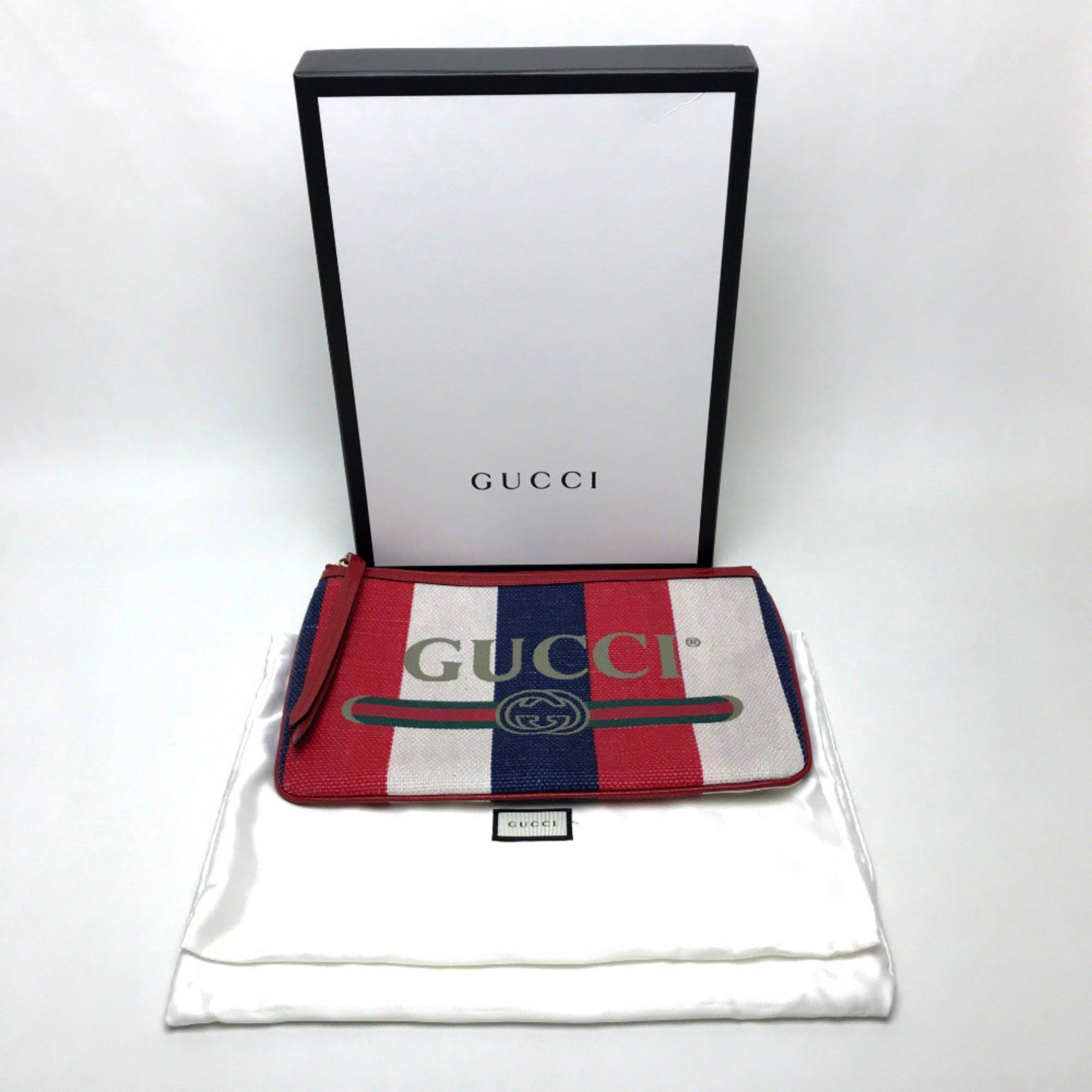 Gucci Red Color Canvas Leather Clutch Bag (Pre-Owned)